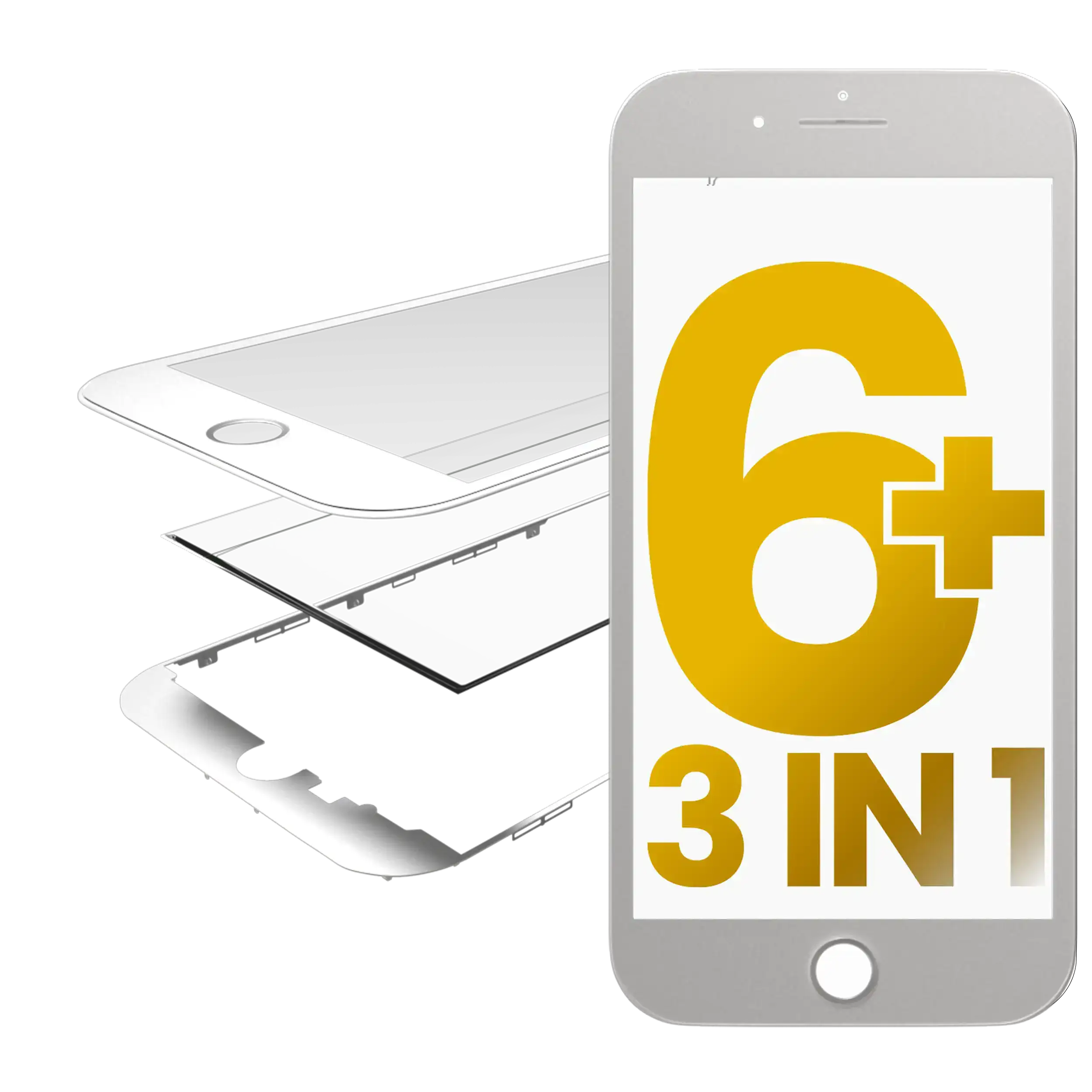 3-in-1 (Front Glass + Frame + OCA Pre-installed) for iPhone 6 Plus (2 Pack) (White)