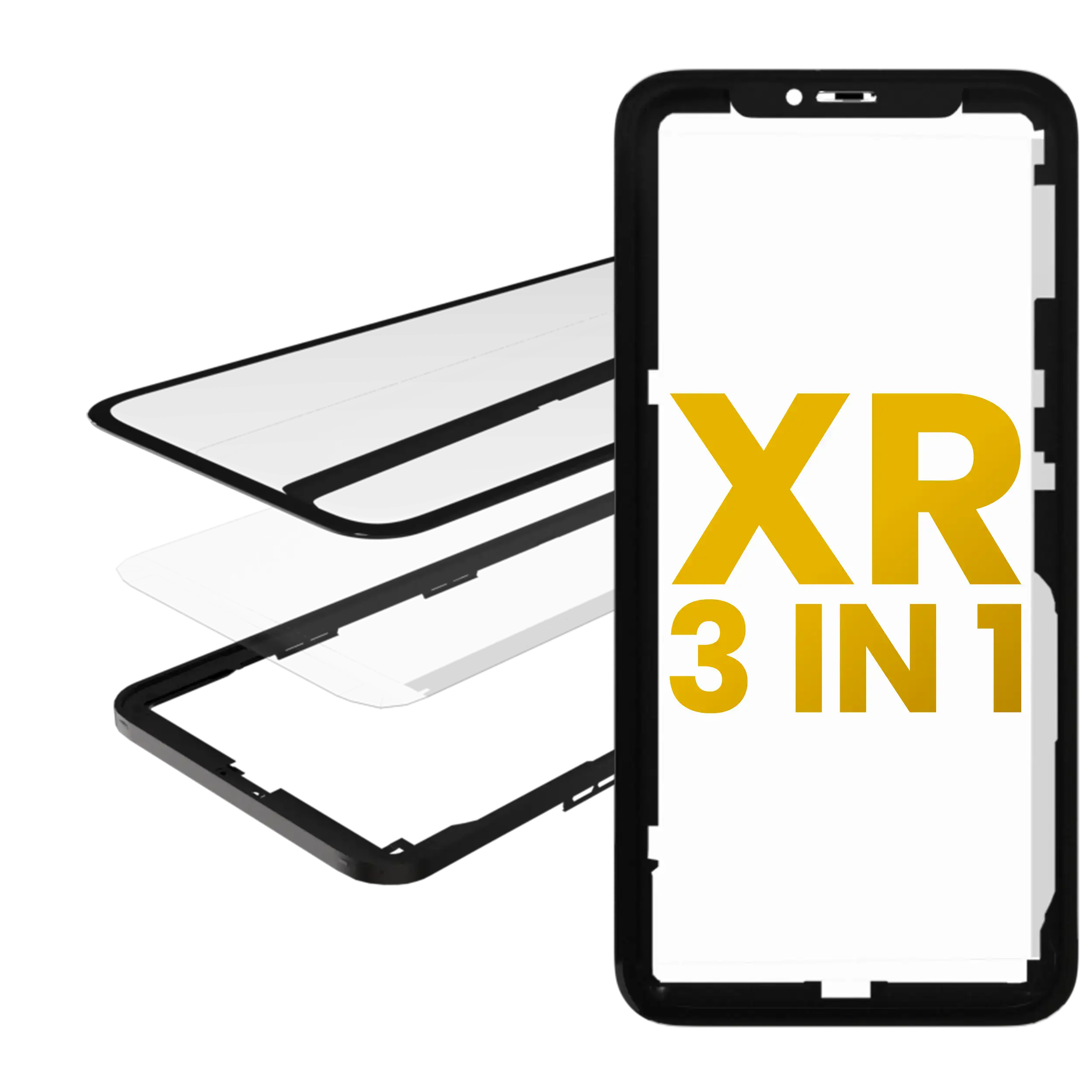 3-in-1 Front Glass with Pre-installed OCA and Frame for iPhone XR (OCA Master) (2-Pack)