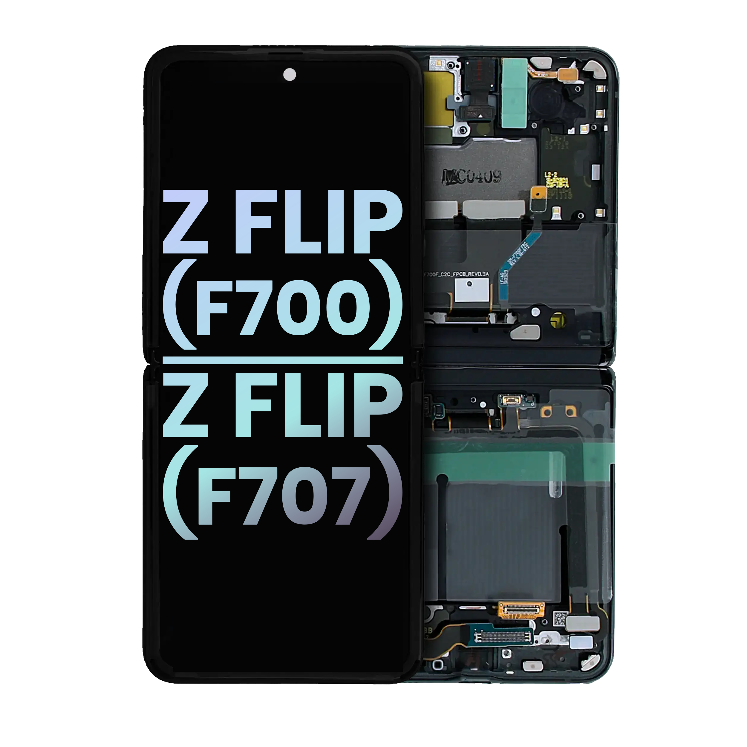 Inner OLED-Display mit Rahmen für Samsung Z Flip 4G (Svc Pack) (Mirror Black)