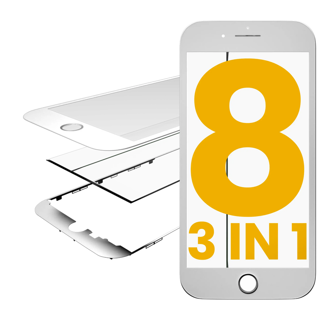 3 in 1 Glass with Pre-installed OCA and Frame for iPhone 8 (OCA Master, 2 pieces, White)