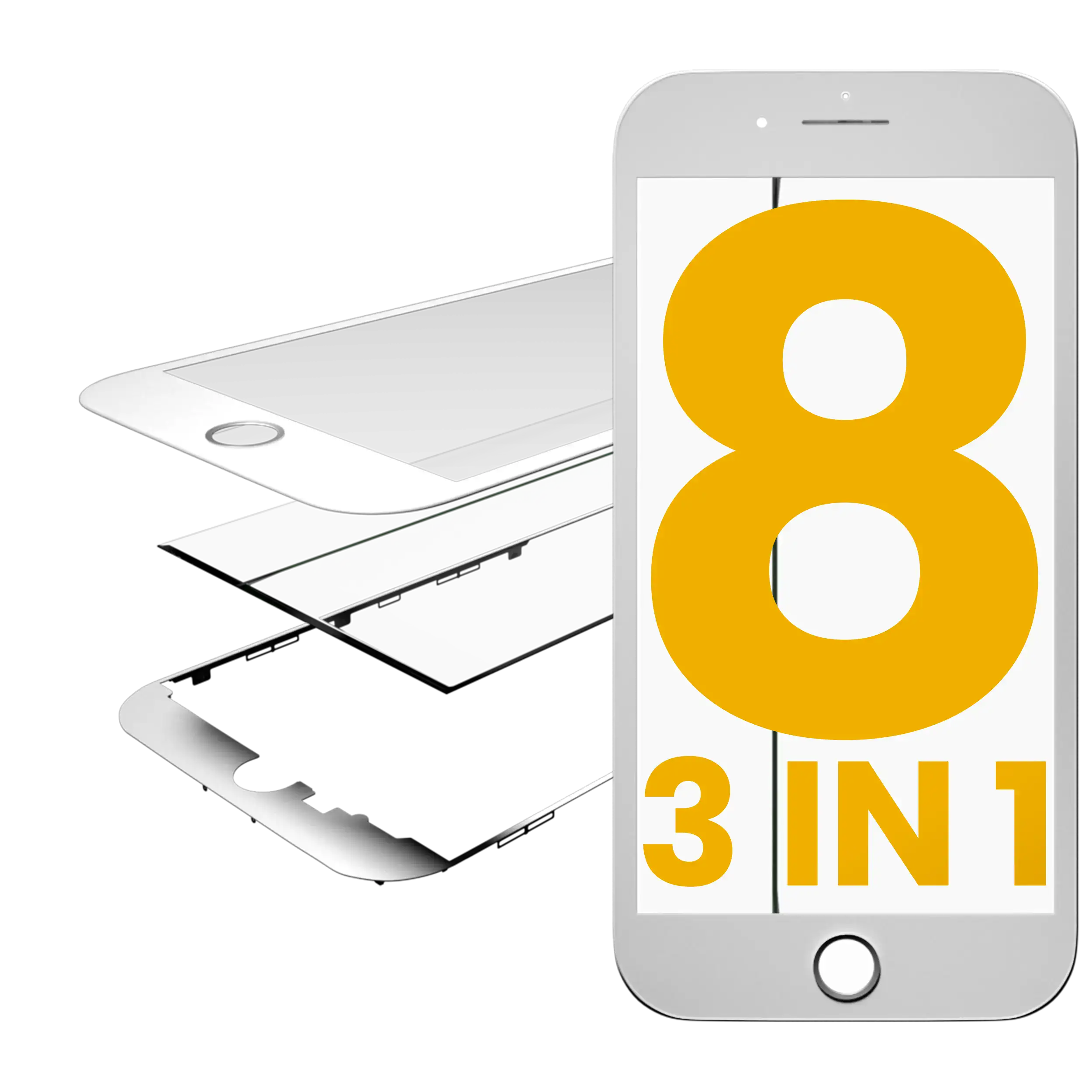 3 in 1 Glass with Pre-installed OCA and Frame for iPhone 8 (OCA Master, 2 pieces, White)