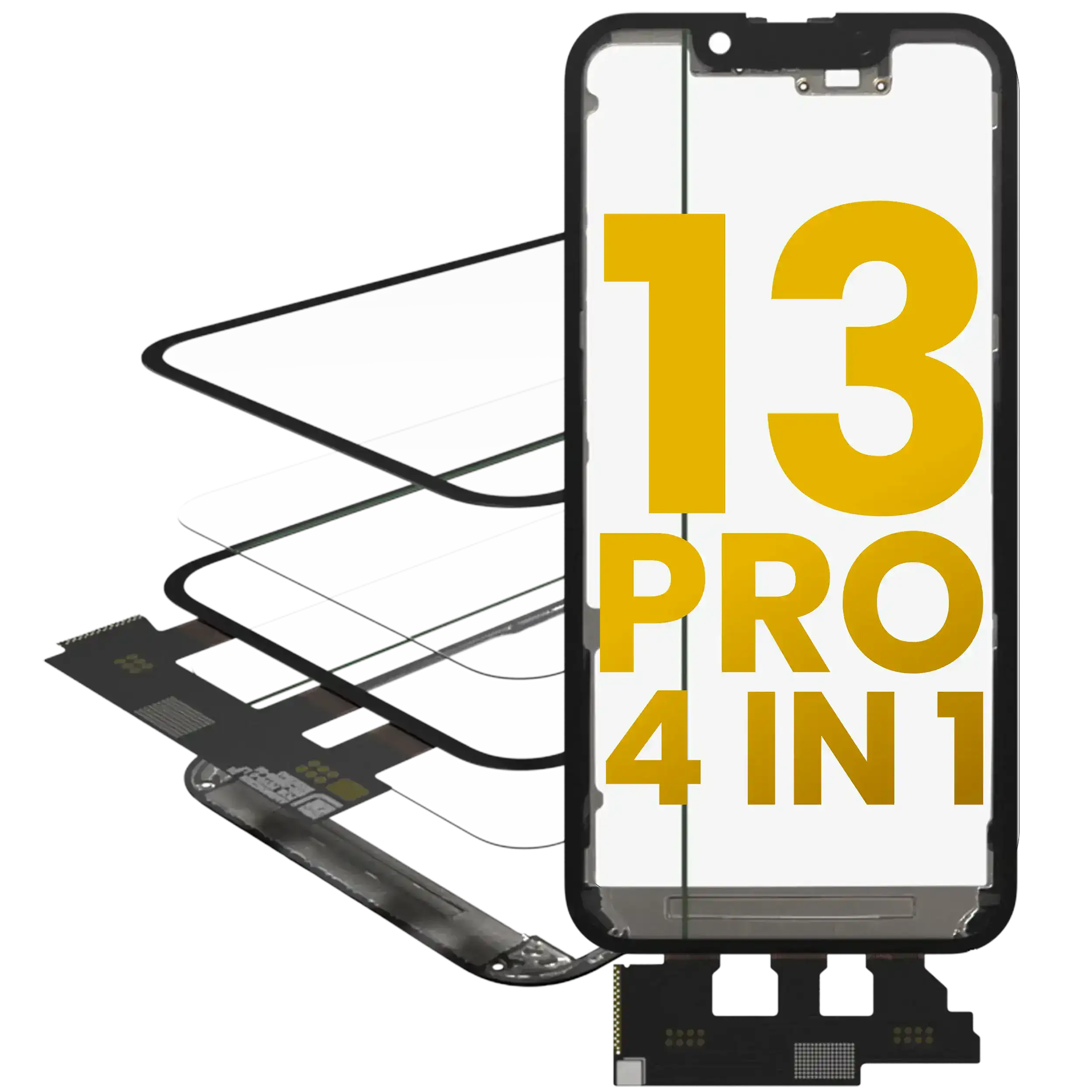 4 in 1 Short Flex (Digitizer Touch with Glass + OCA + Pre-assembled Frame) for iPhone 13 Pro (OCA Master)