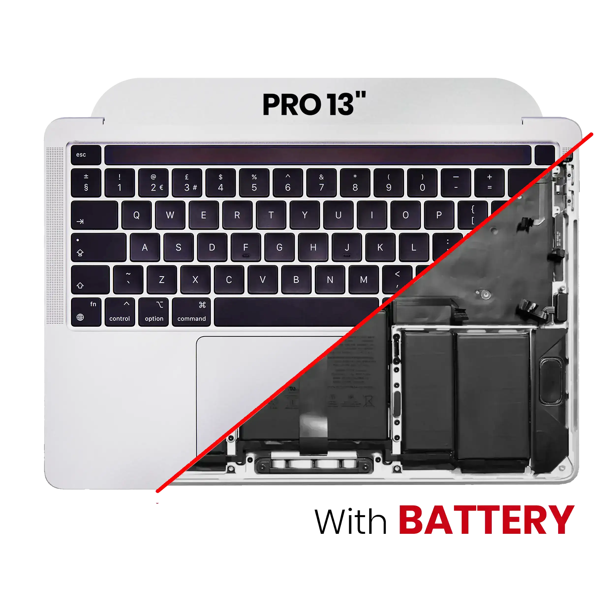 Top Case with Battery and Keyboard for MacBook Pro 13" A2251 (2020) (US Keyboard) (Quality B/C) (Silver)