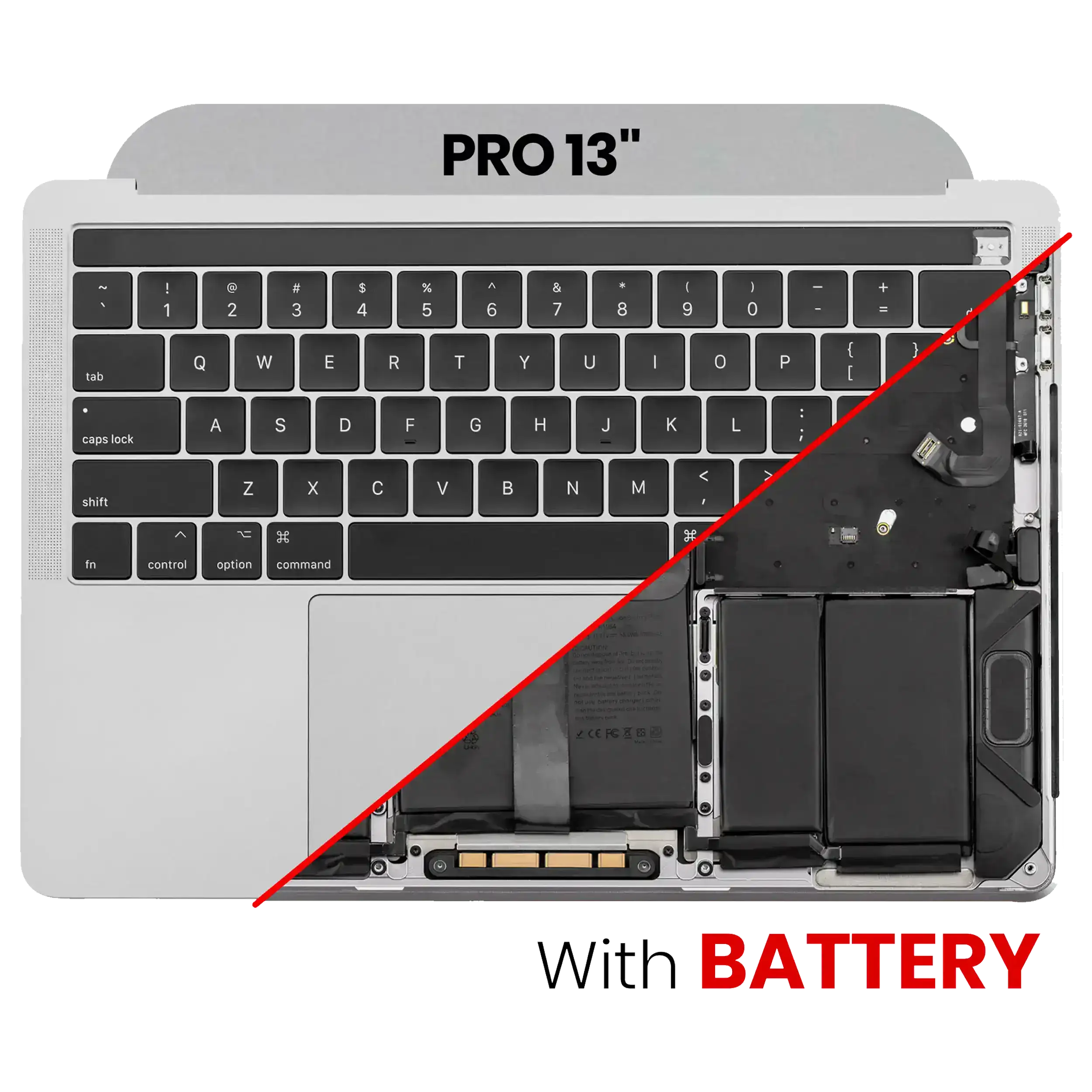 Top Case with Battery and Keyboard for MacBook Pro 13" (A1989 / Late 2018 / Early 2019) – US Keyboard – Quality B/C – Silver