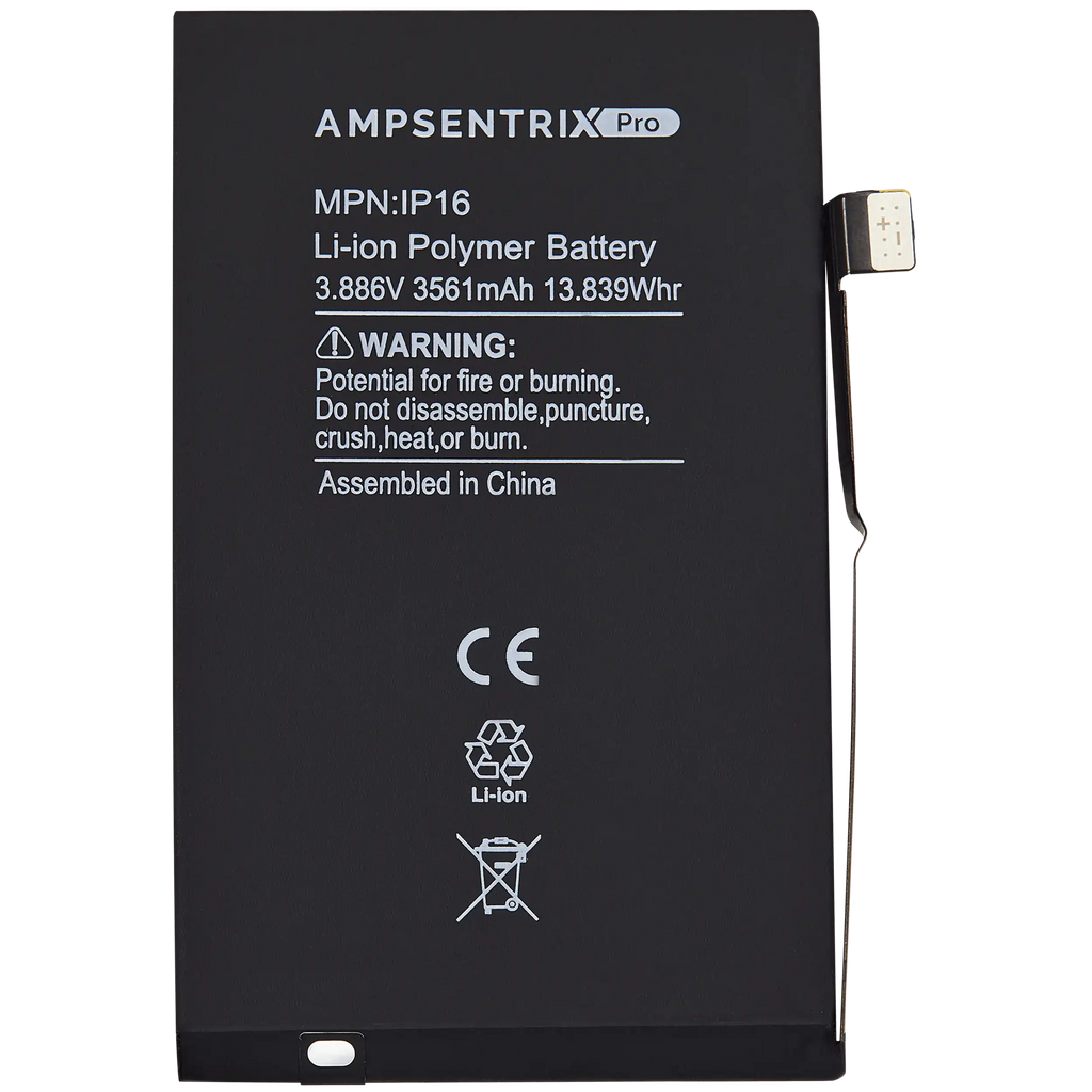 Replacement battery for iPhone 16 (AmpSentrix Pro)
