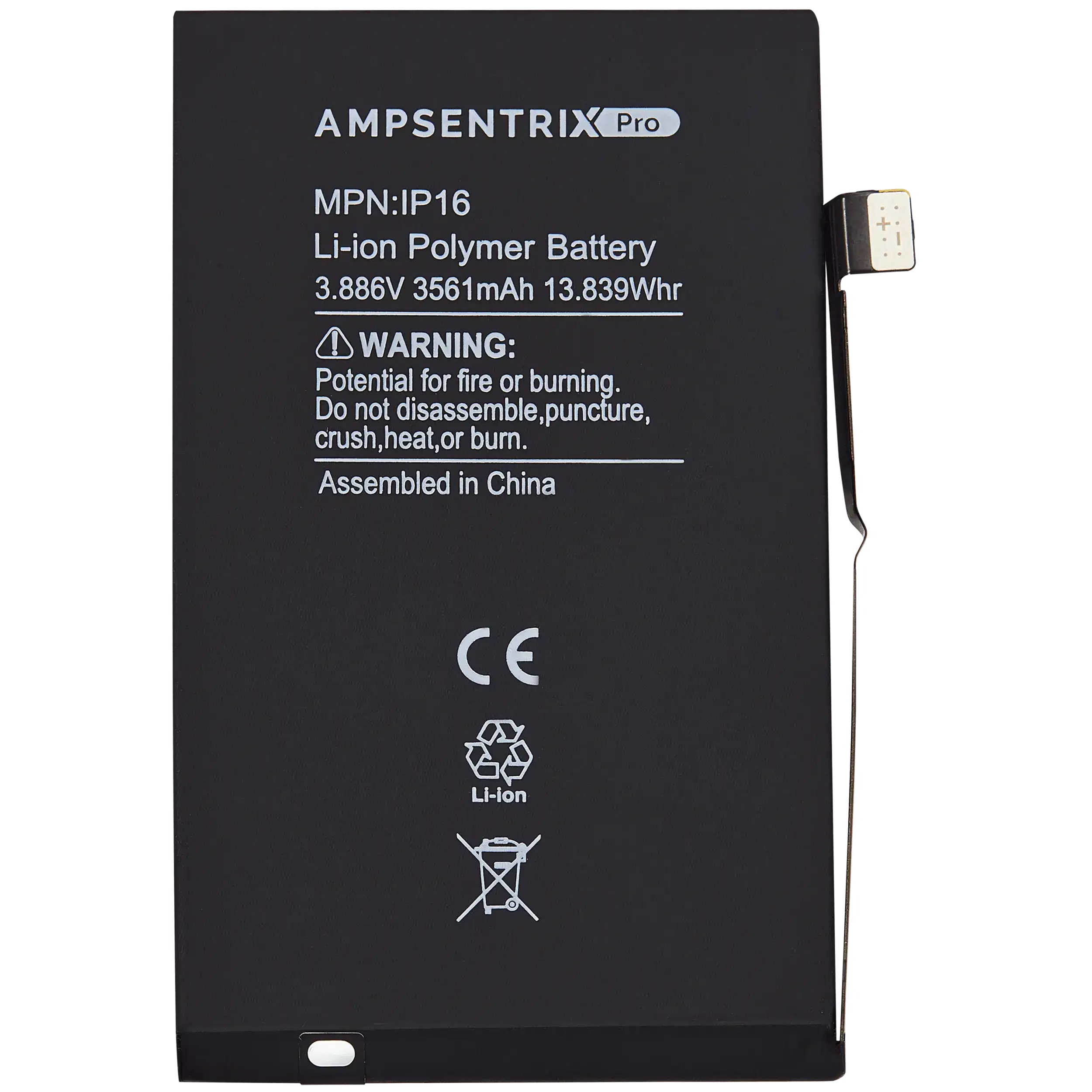 Replacement battery for iPhone 16 (AmpSentrix Pro)