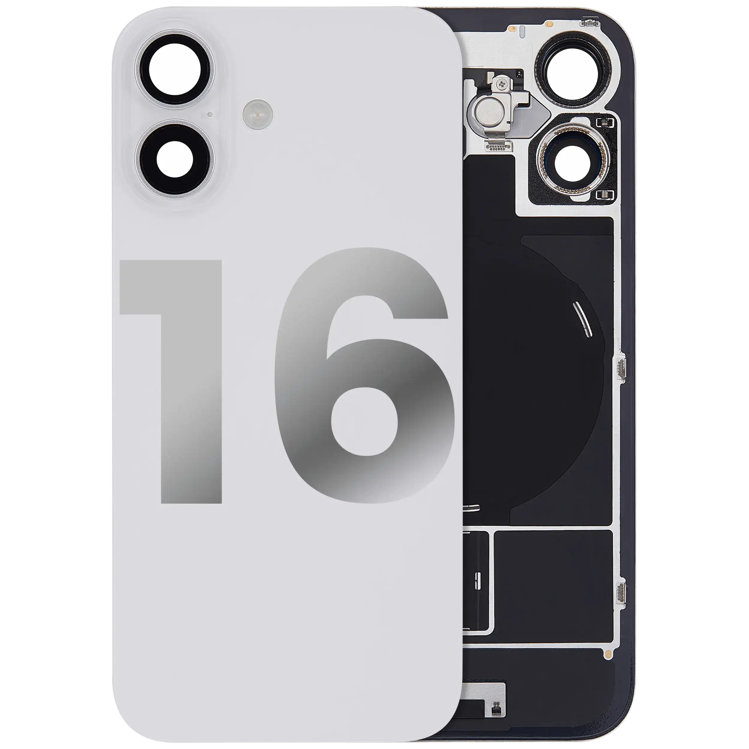 Back Cover with MagSafe Magnet, NFC and Flash Flex Cable for iPhone 16 (Used OEM Part, Quality A, White)