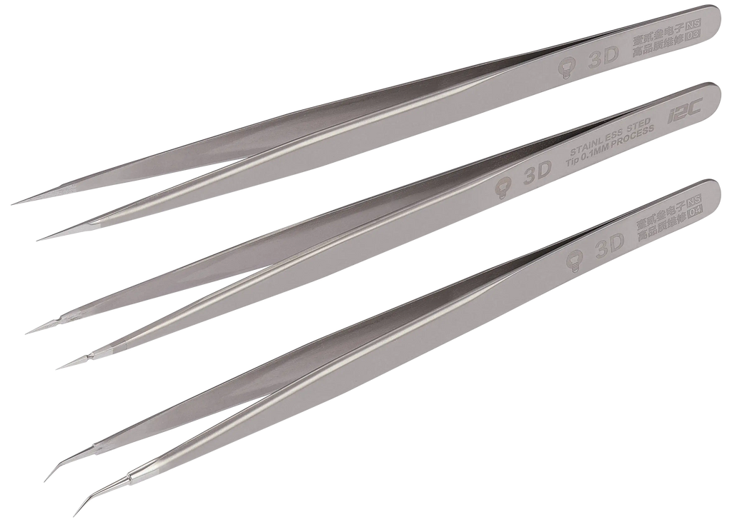 NS02 / NS03 / NS04 Super Hard Alloy 3D-Pinzetten-Set (3-teilig) (I2C)