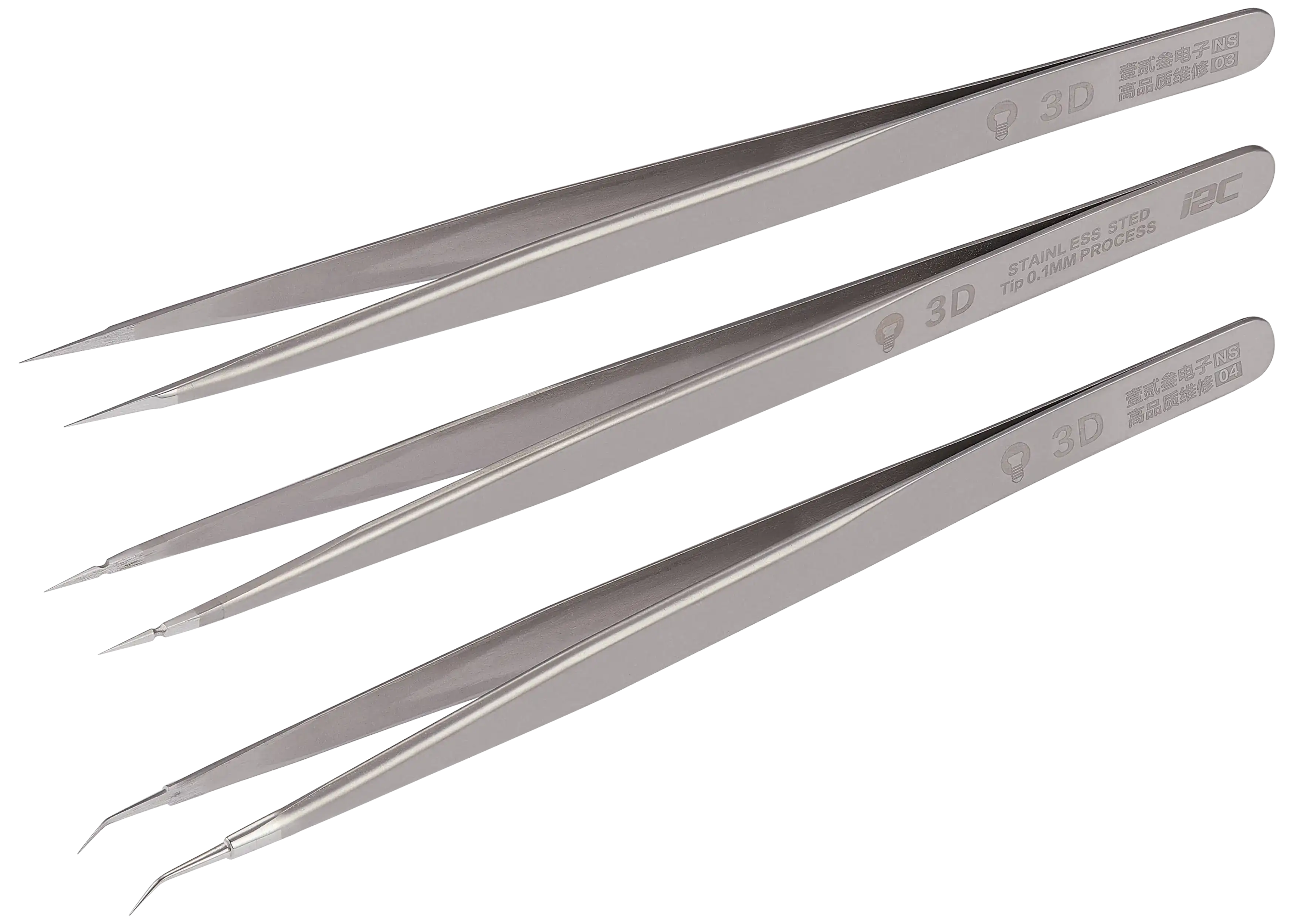 NS02 / NS03 / NS04 Super Hard Alloy 3D-Pinzetten-Set (3-teilig) (I2C)
