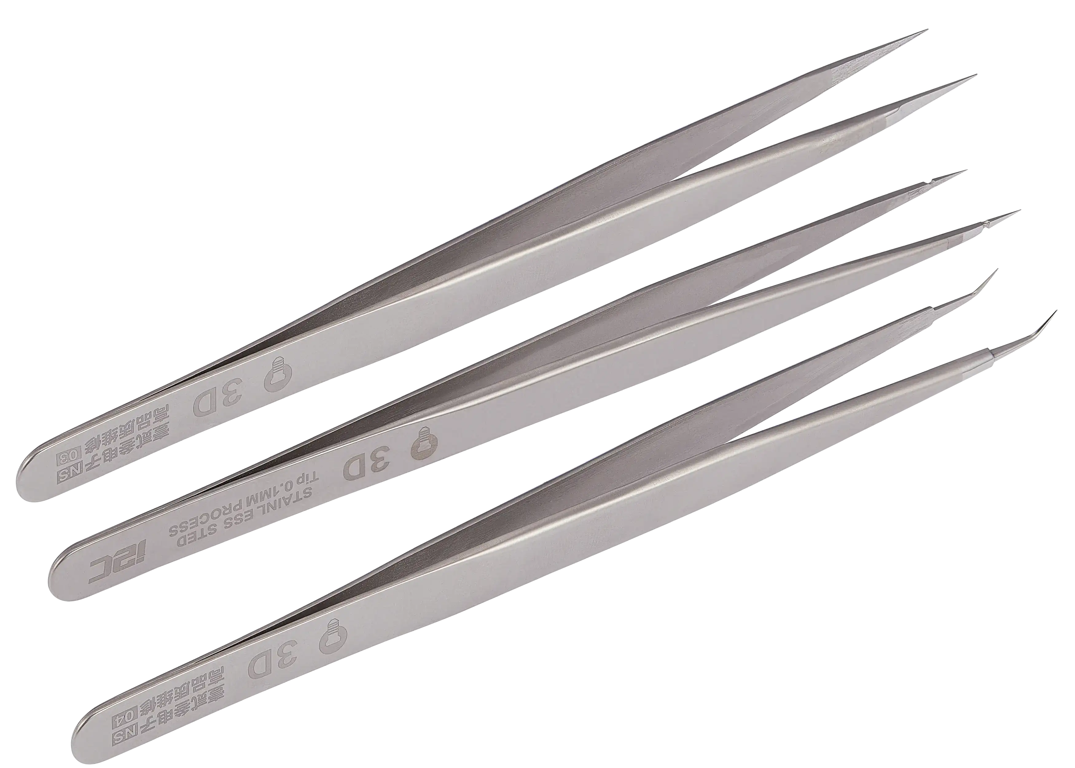 NS02 / NS03 / NS04 Super Hard Alloy 3D-Pinzetten-Set (3-teilig) (I2C)