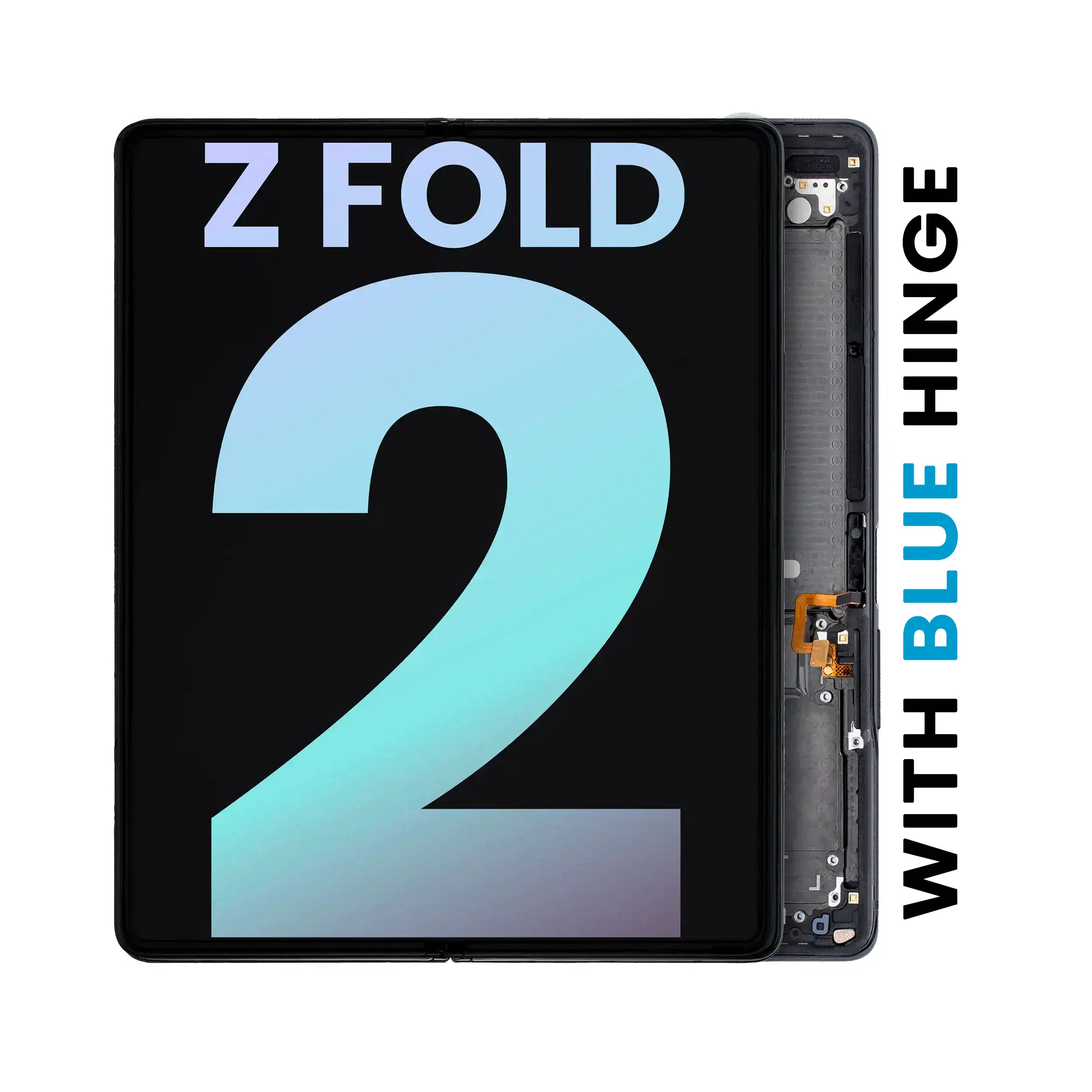 Inner OLED-Display mit Rahmen für Samsung Galaxy Z Fold 2 5G (Service Pack) (US & International) (Mystic Black mit Blue Hinge)