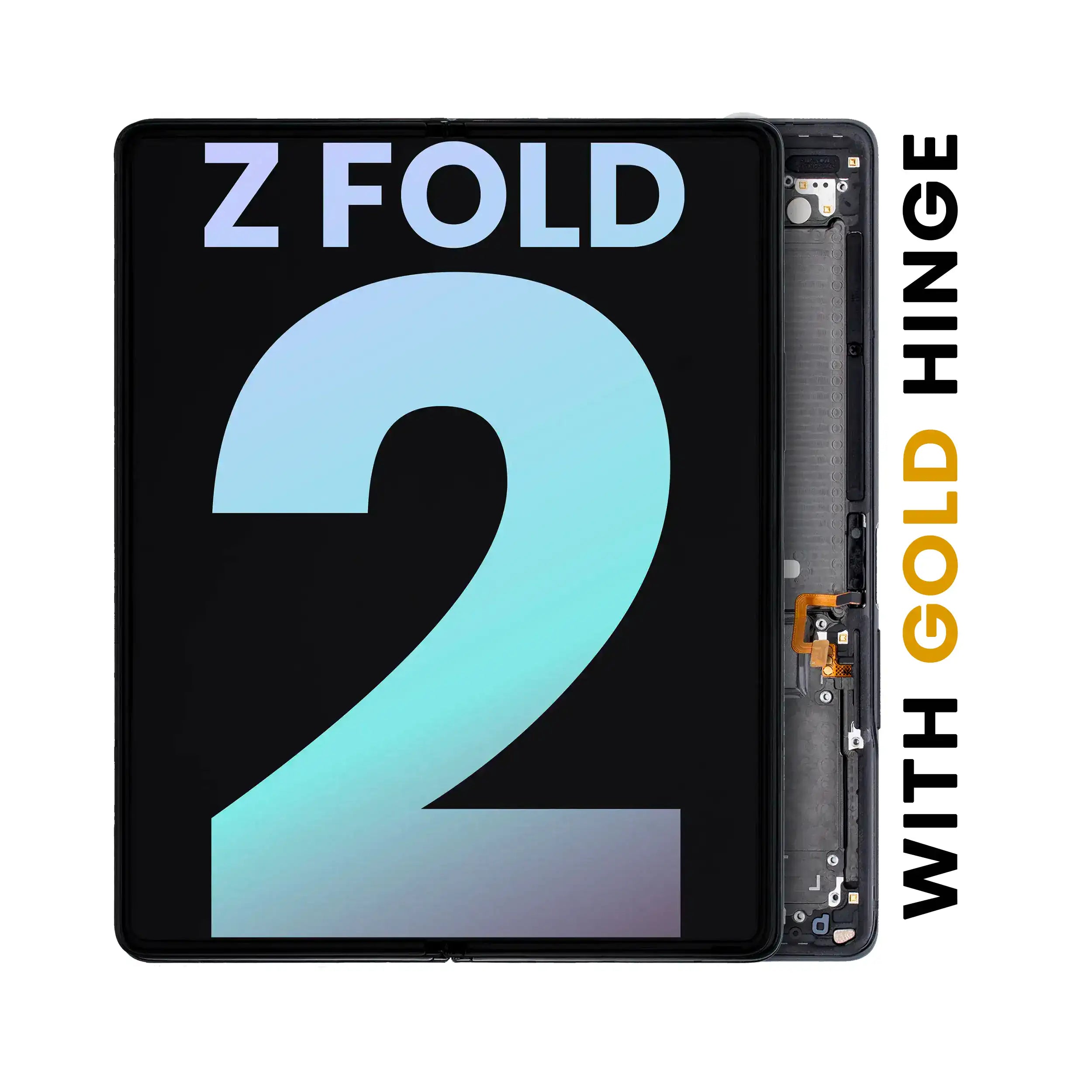 Inner OLED-Display mit Rahmen für Samsung Galaxy Z Fold 2 5G (Service Pack) (US & International) (Mystic Black mit Gold Hinge)