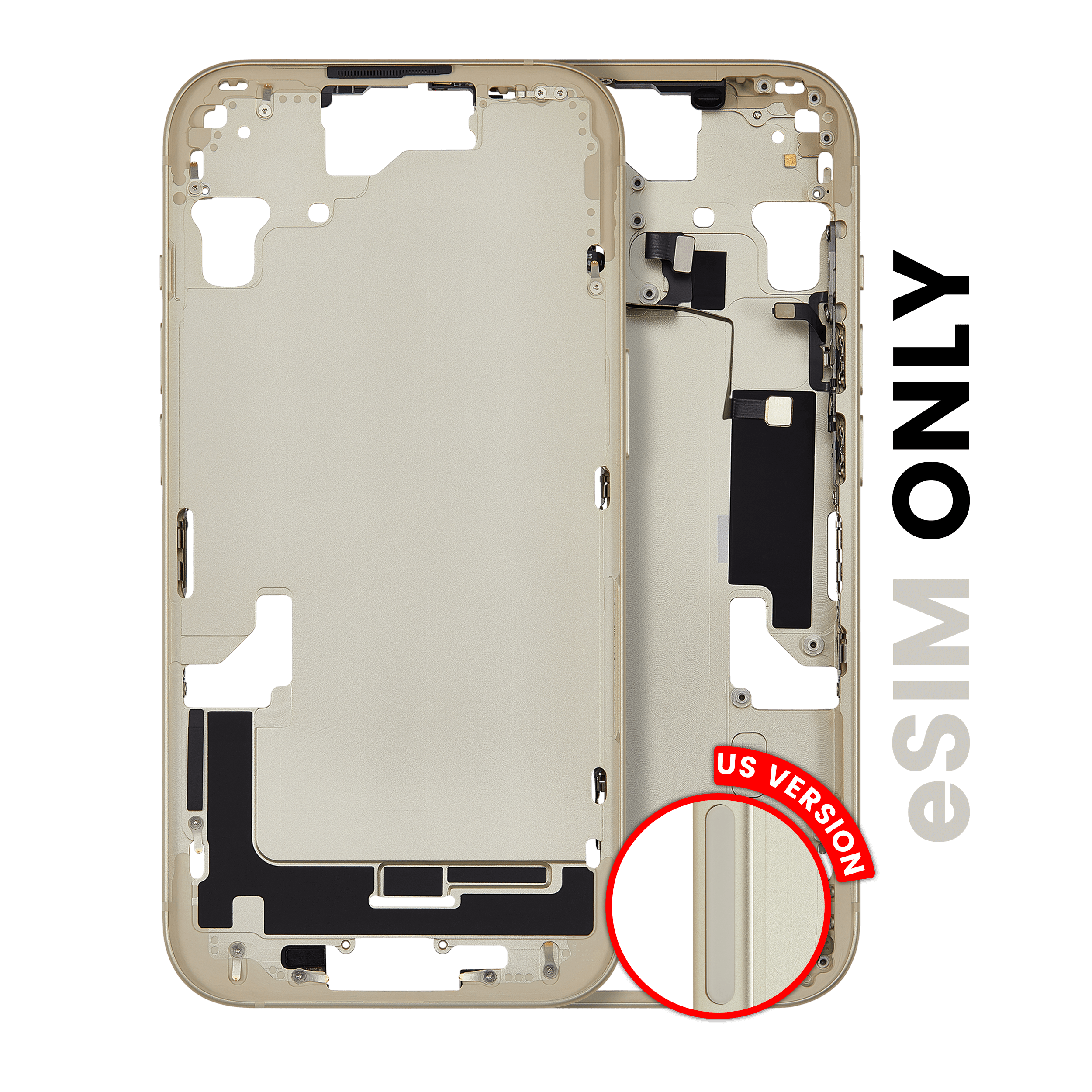 Midframe/Frame with Small Parts for iPhone 15 (US Version) (Used OEM Pull, Grade A) (Yellow)