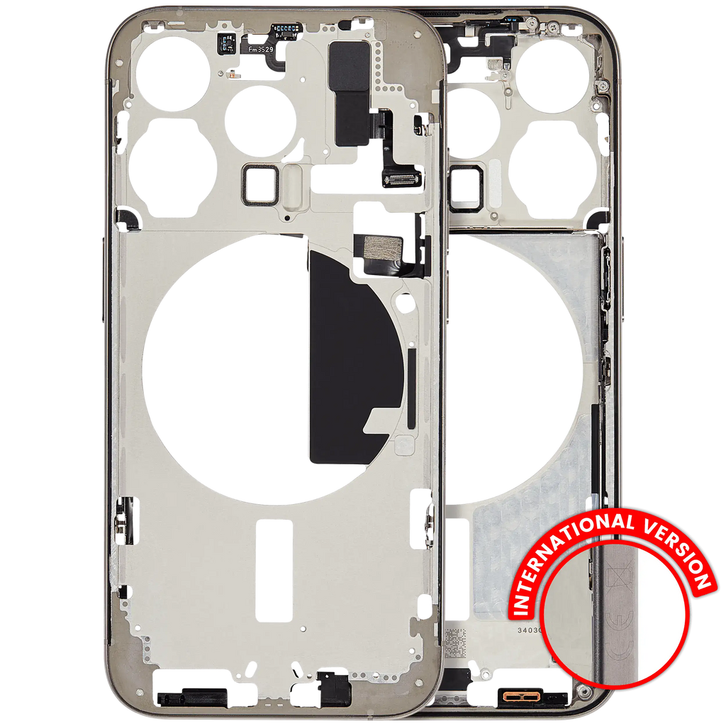 Midframe/Frame with Small Parts for iPhone 15 Pro (EU / Global Version) – Natural Titanium, Quality B (used)