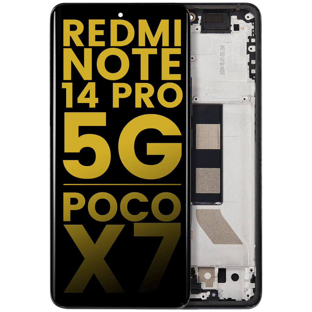 OLED-Display mit Rahmen Compatible für Xiaomi Redmi Note 14 Pro 5G / Poco X7 (Refurbished) (Schwarz)