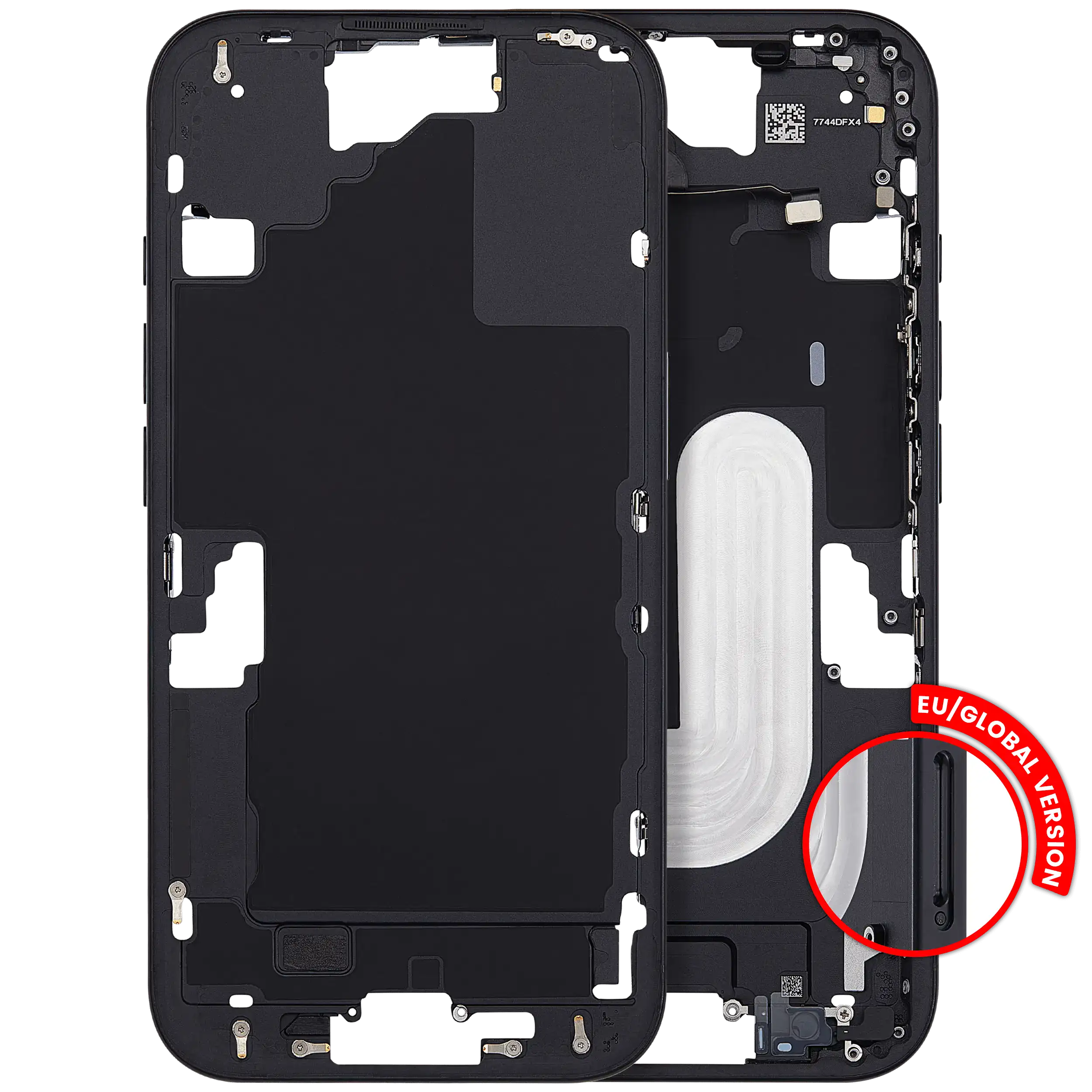 Midframe/Rahmen mit Power And Volume Button für iPhone 16 (EU / Global Version) (Aftermarket Plus) (Schwarz)