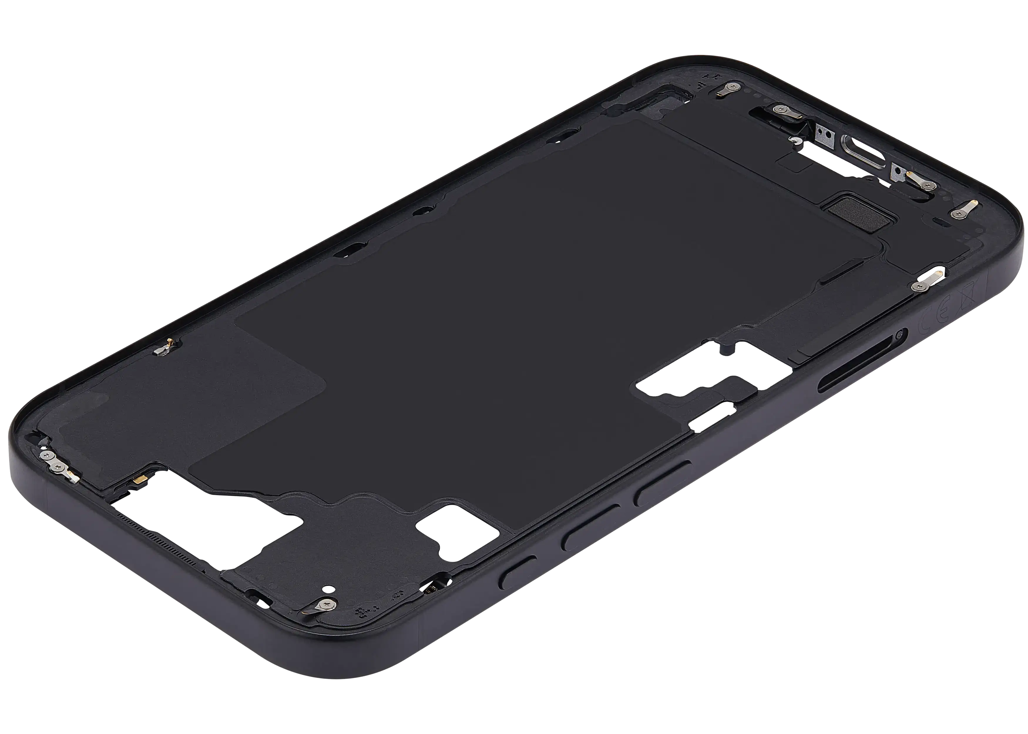 Midframe/Rahmen mit Power And Volume Button für iPhone 16 (EU / Global Version) (Aftermarket Plus) (Schwarz)