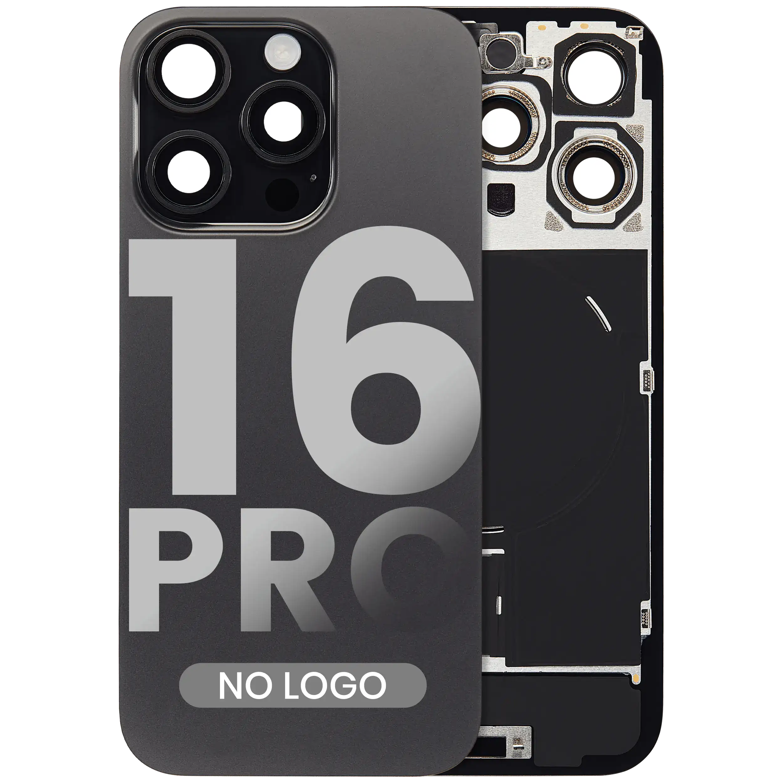 Backcover iPhone 16 Pro Schwarz Titanium Nachbau MagSafe NFC Blitz-Flexkabel ohn