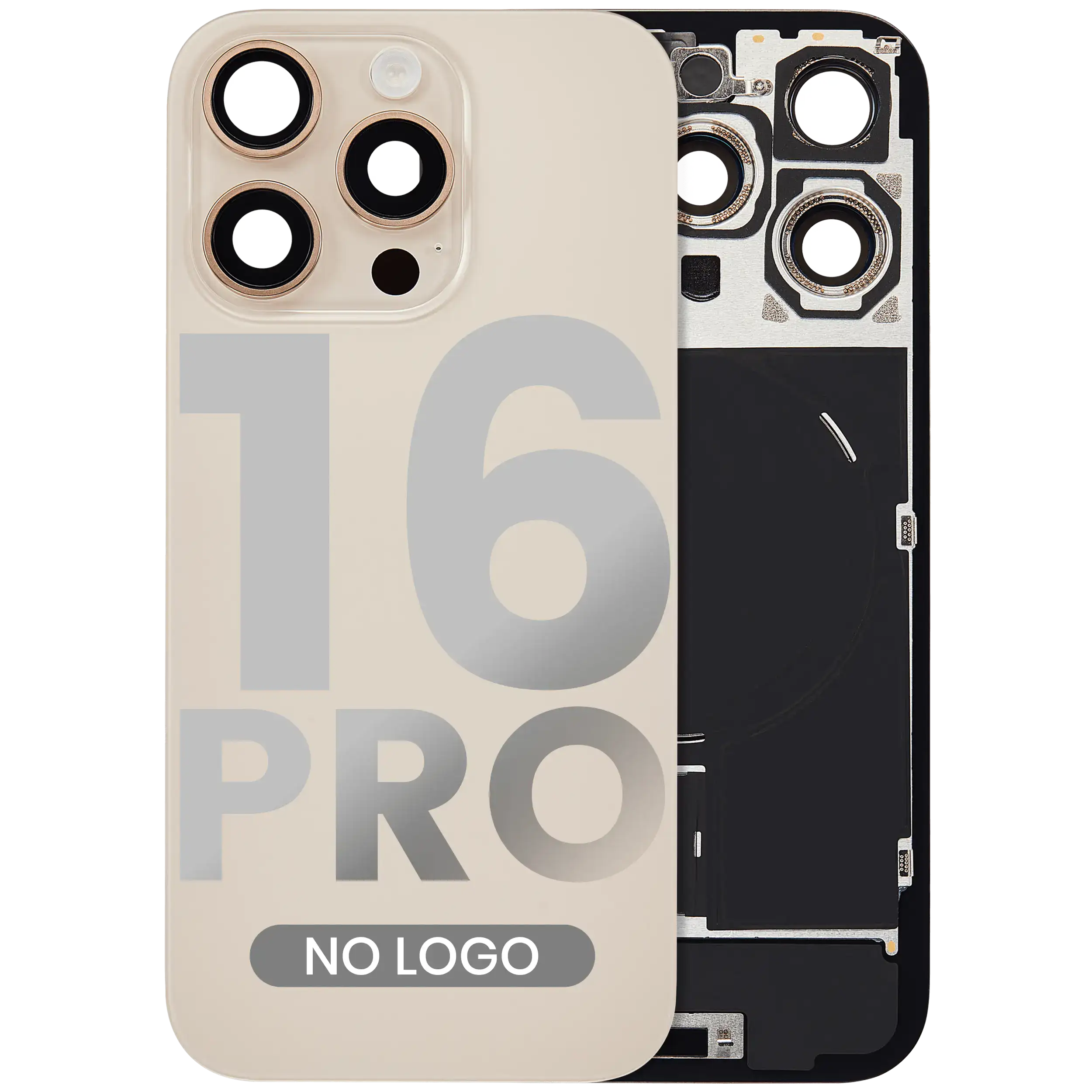 Back Cover with MagSafe Magnet, NFC & Flash Flex Cable for iPhone 16 Pro (Aftermarket, Desert Titanium, No Logo)