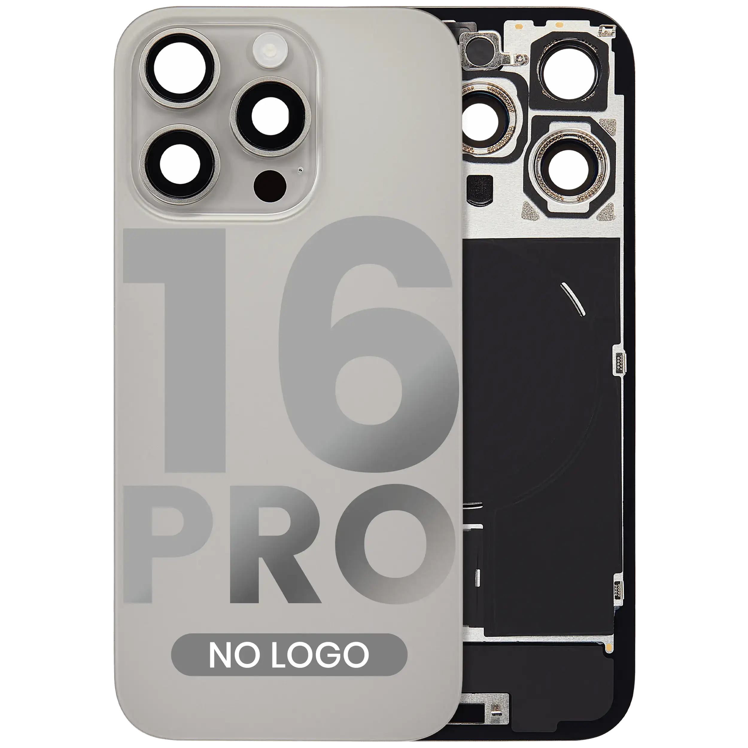 Back cover with MagSafe magnet, NFC, and flash flex cable for iPhone 16 Pro (Aftermarket, Natural Titanium, no logo)