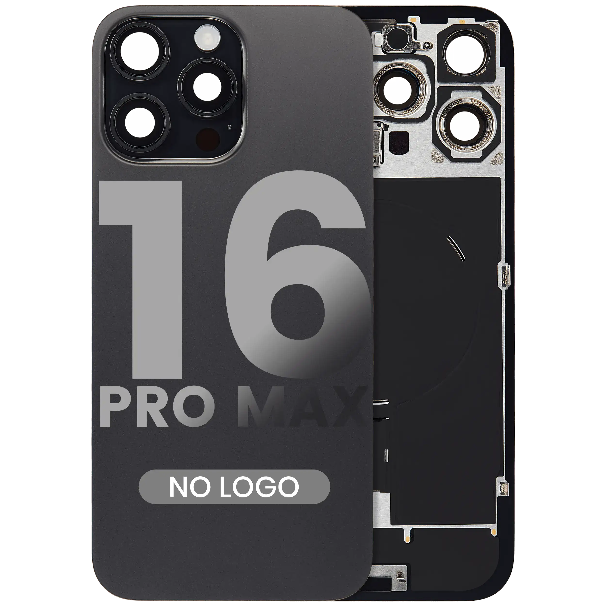 Back Cover with MagSafe Magnet, NFC & Flash Flex Cable for iPhone 16 Pro Max (Aftermarket) (Black Titanium) (No Logo)