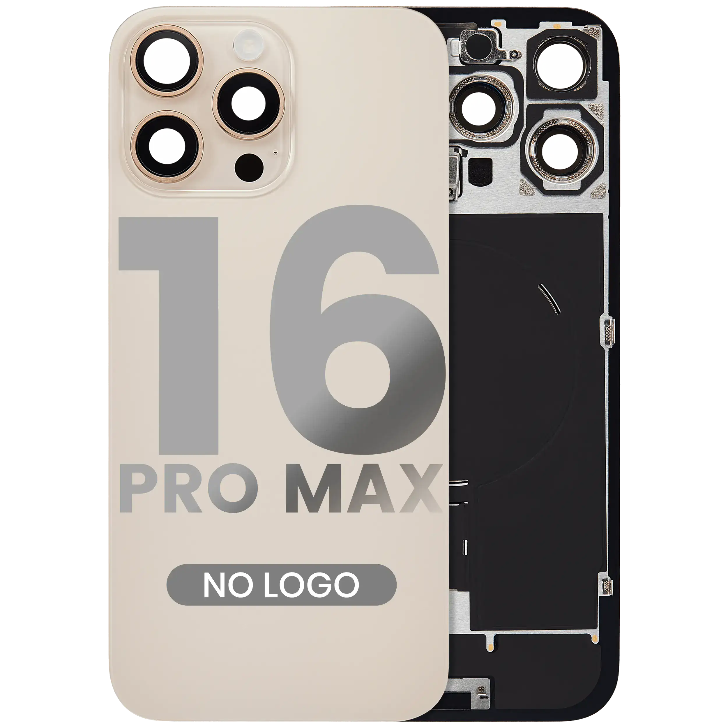 Backcover f. iPhone16PMax Desert Titanium m.MagSafe+NFC+Blitz(Afterm., o. Logo)