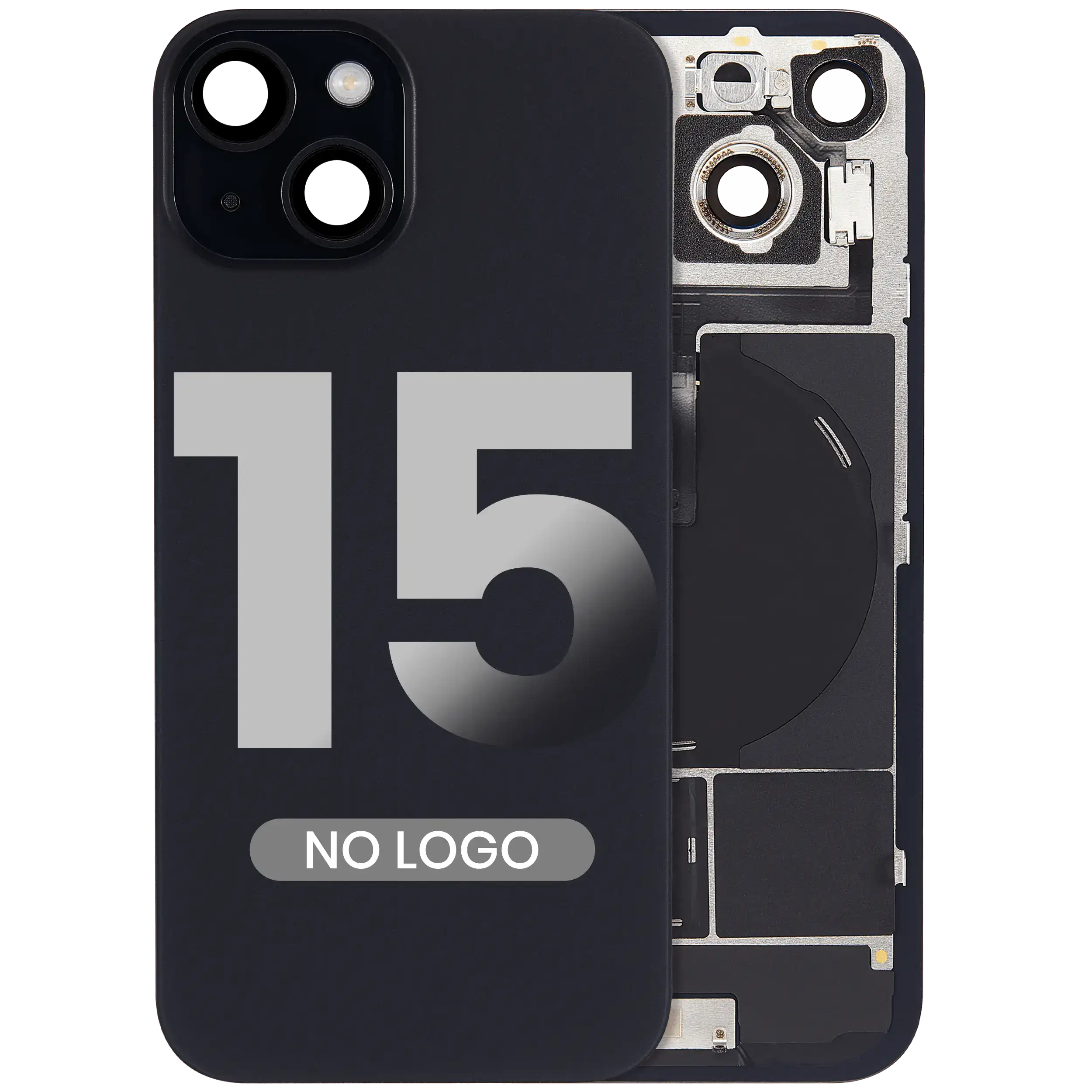 Back cover with MagSafe magnet, NFC & flash flex cable for iPhone 15 (Aftermarket) (Black) (without logo)