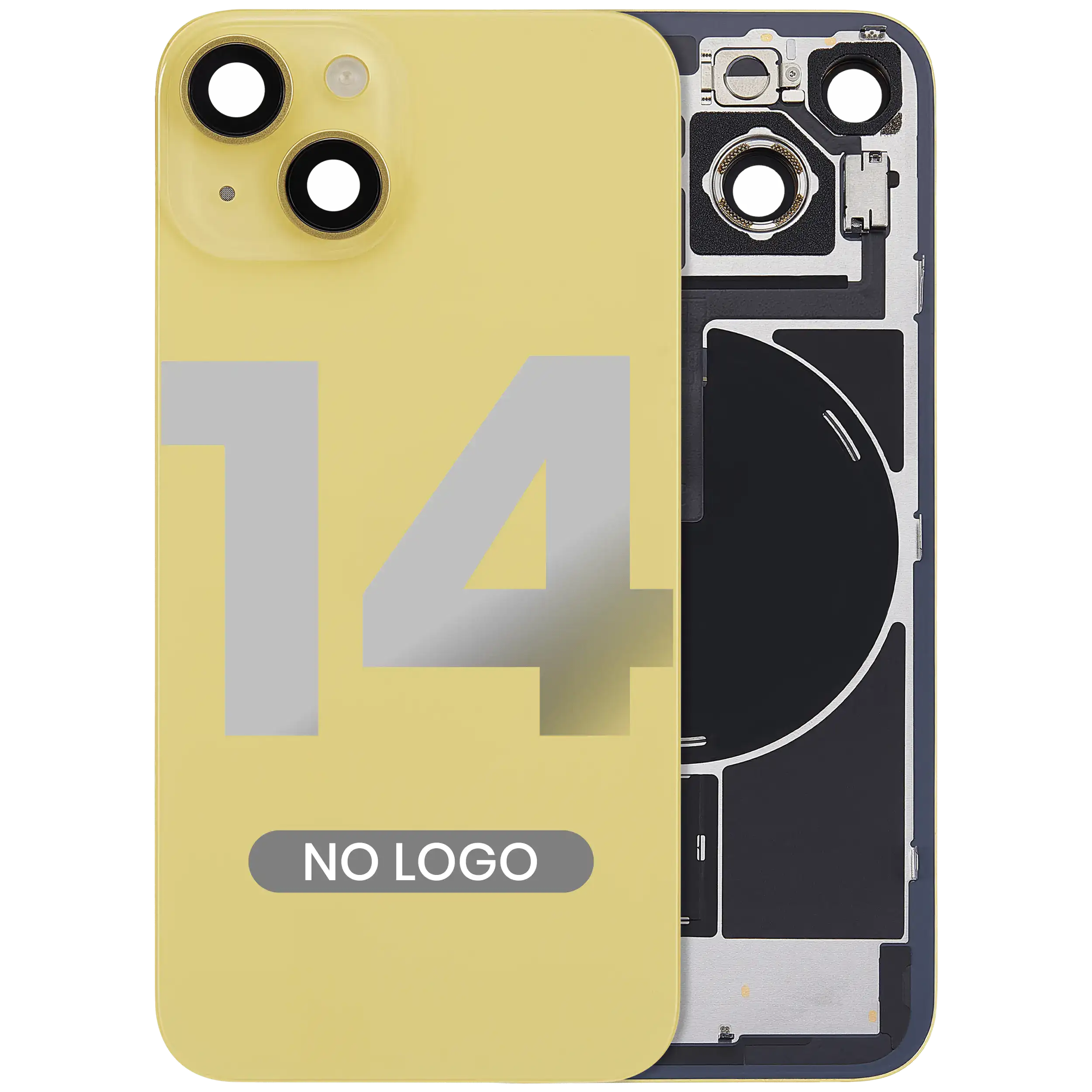 Back cover with steel plate and pre-installed NFC & MagSafe magnet for iPhone 14 (yellow, no logo)