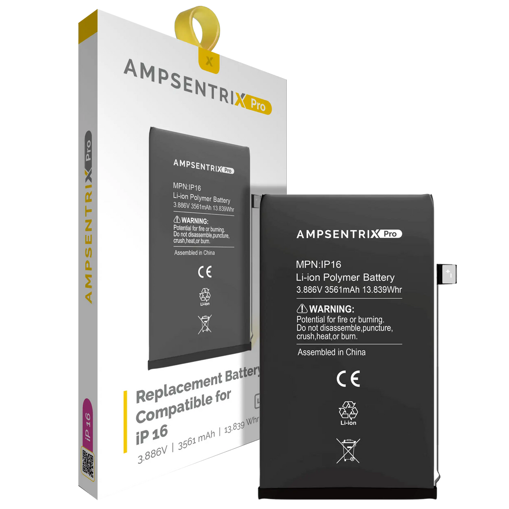 Replacement battery for iPhone 16 (AmpSentrix Pro)