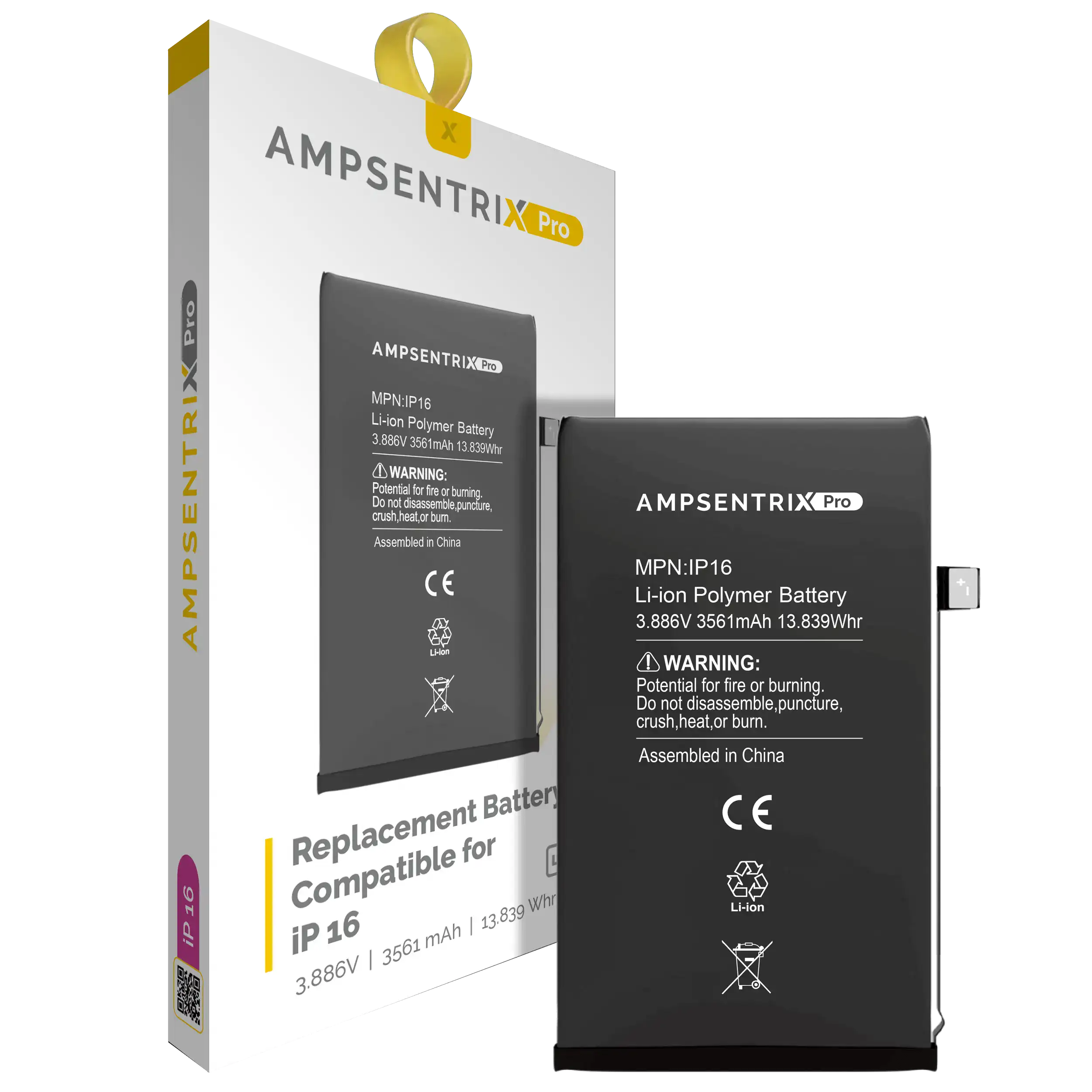 Replacement battery for iPhone 16 (AmpSentrix Pro)