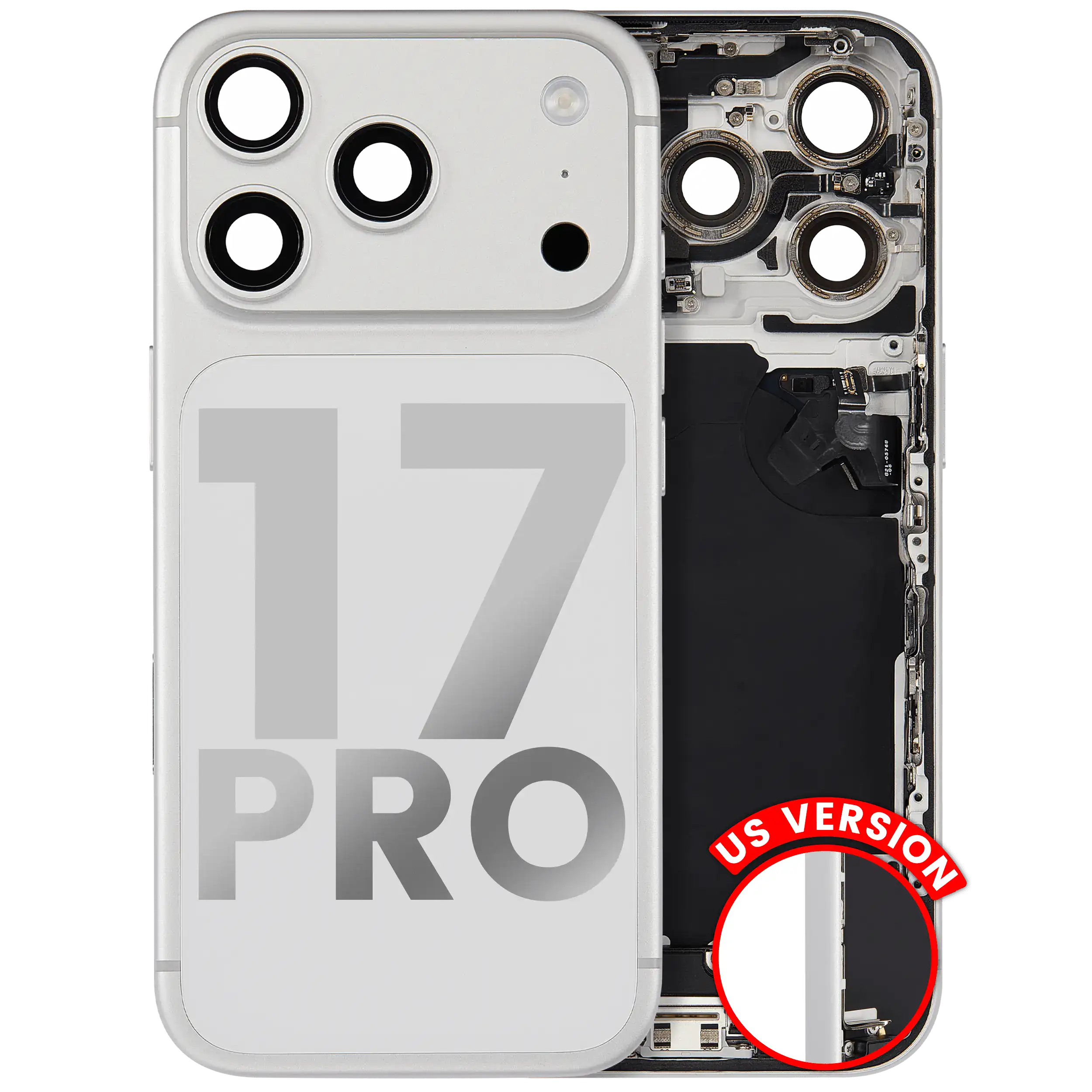 Backcover m. Ladebuchse-Flex iPhone 17 Pro US Silber OEM Pull A