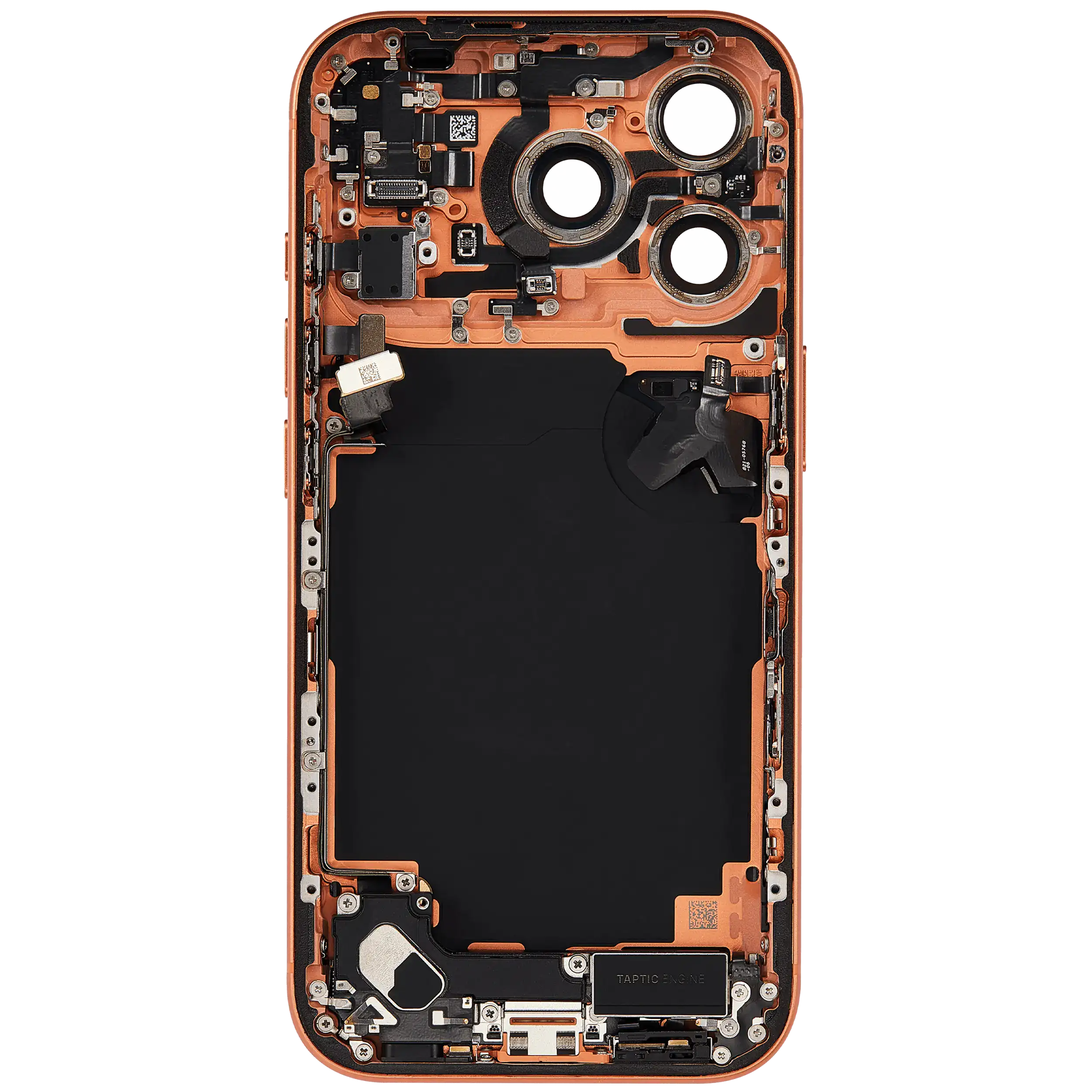 Back Cover/Frame with Charging Port Flex and Small Parts compatible for iPhone 17 Pro (US Version) (used OEM removal, Quality A) (Cosmic Orange)