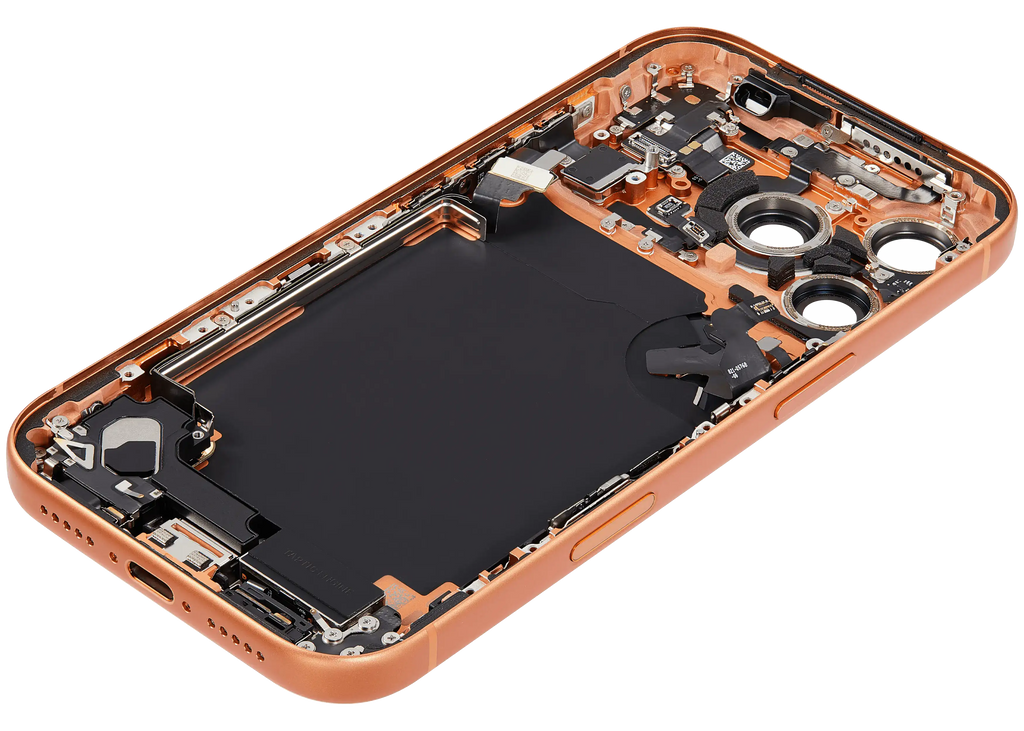 Back Cover/Frame with Charging Port Flex and Small Parts compatible for iPhone 17 Pro (US Version) (used OEM removal, Quality A) (Cosmic Orange)