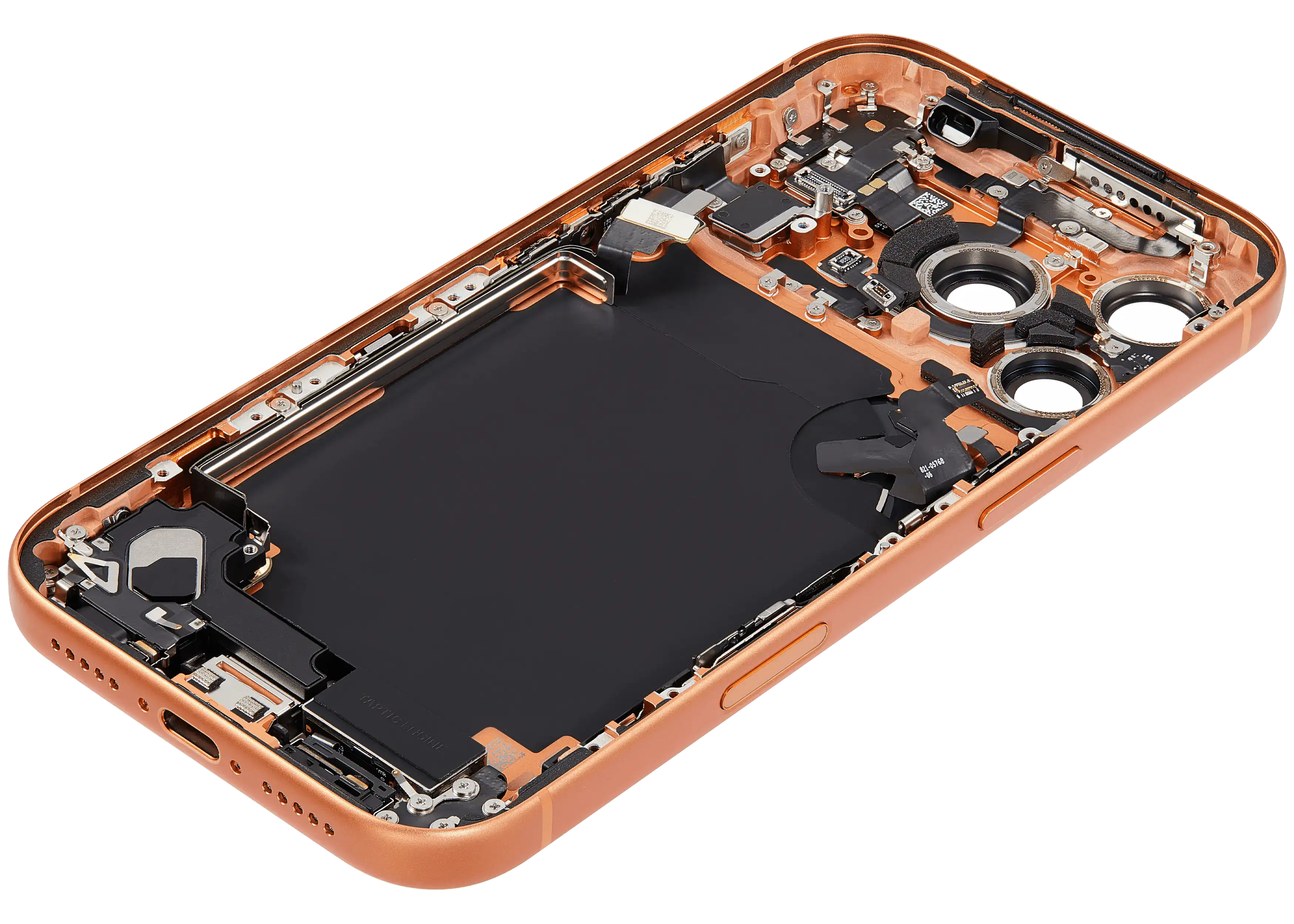 Back Cover/Frame with Charging Port Flex and Small Parts compatible for iPhone 17 Pro (US Version) (used OEM removal, Quality A) (Cosmic Orange)