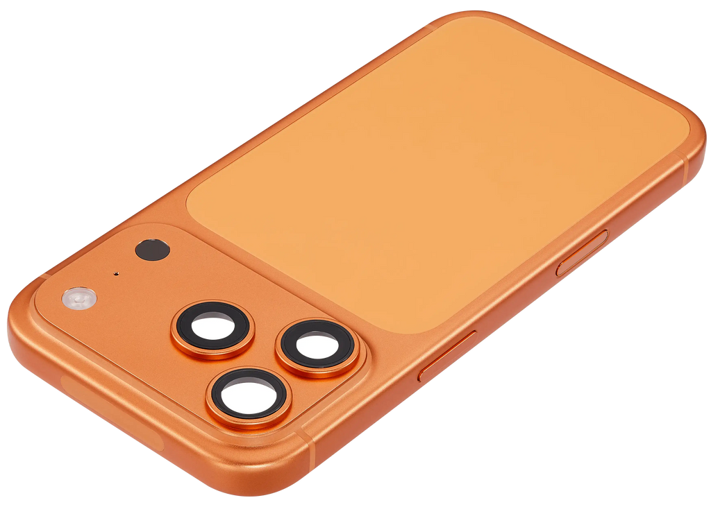 Back Cover/Frame with Charging Port Flex and Small Parts compatible for iPhone 17 Pro (US Version) (used OEM removal, Quality A) (Cosmic Orange)