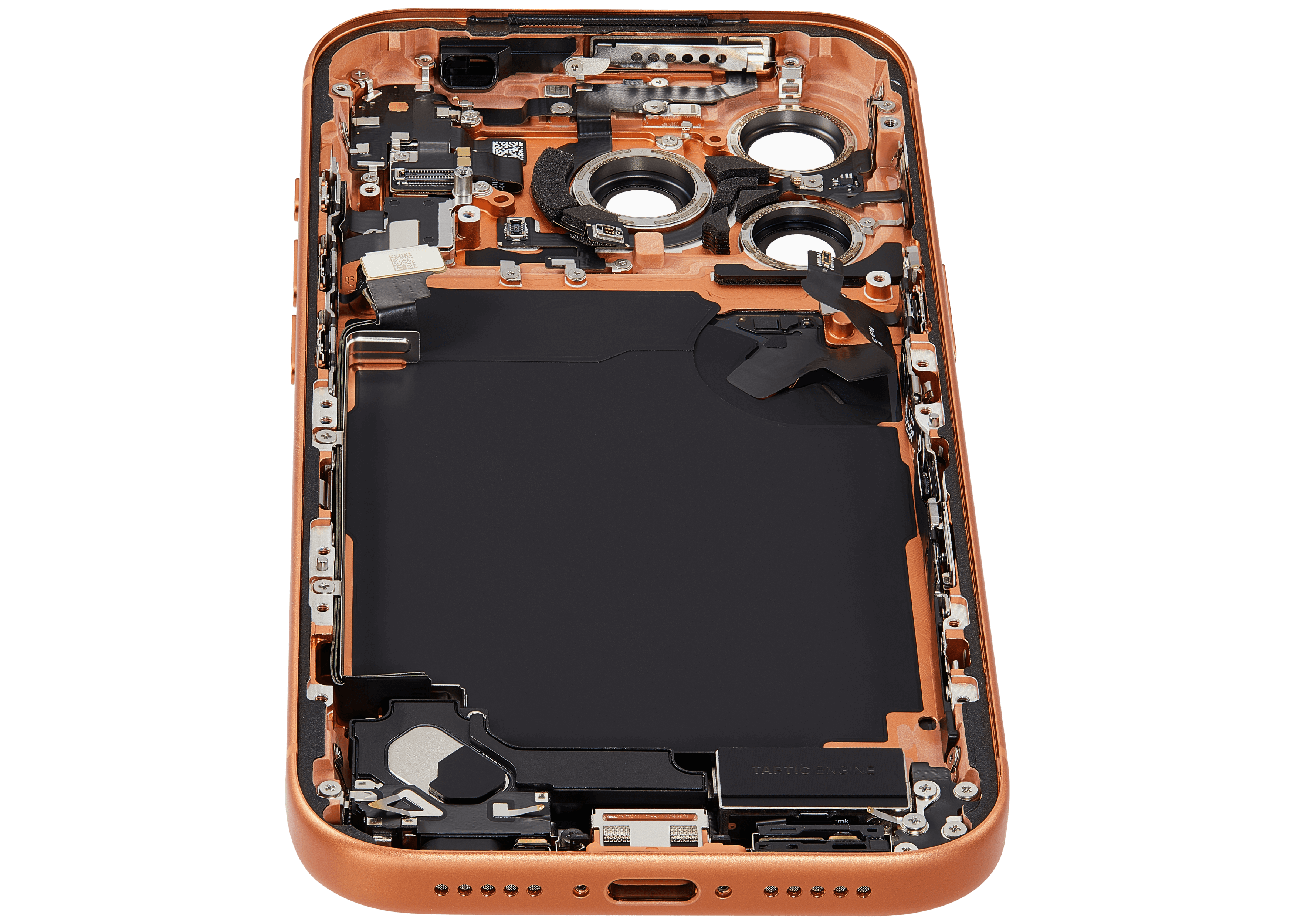 Backcover/Rahmen mit Ladebuchse Flex und Kleinteilen kompatibel für iPhone 17 Pro (US-Version) (Gebrauchtes OEM-Ausbauteil: Grade A) (Cosmic Orange)