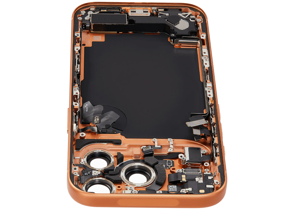 Back Cover/Frame with Charging Port Flex and Small Parts compatible for iPhone 17 Pro (US Version) (used OEM removal, Quality A) (Cosmic Orange)