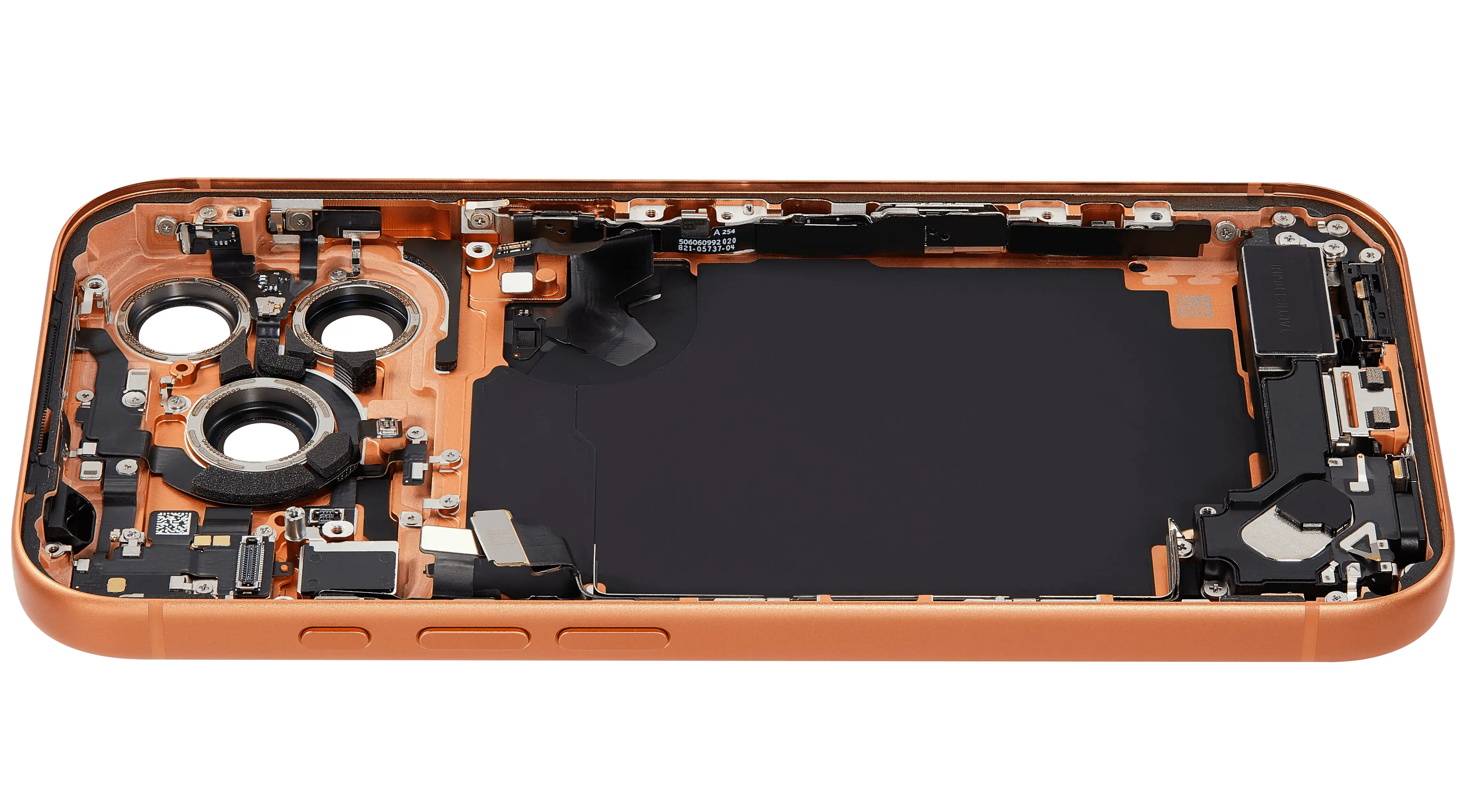 Back Cover/Frame with Charging Port Flex and Small Parts compatible for iPhone 17 Pro (US Version) (used OEM removal, Quality A) (Cosmic Orange)