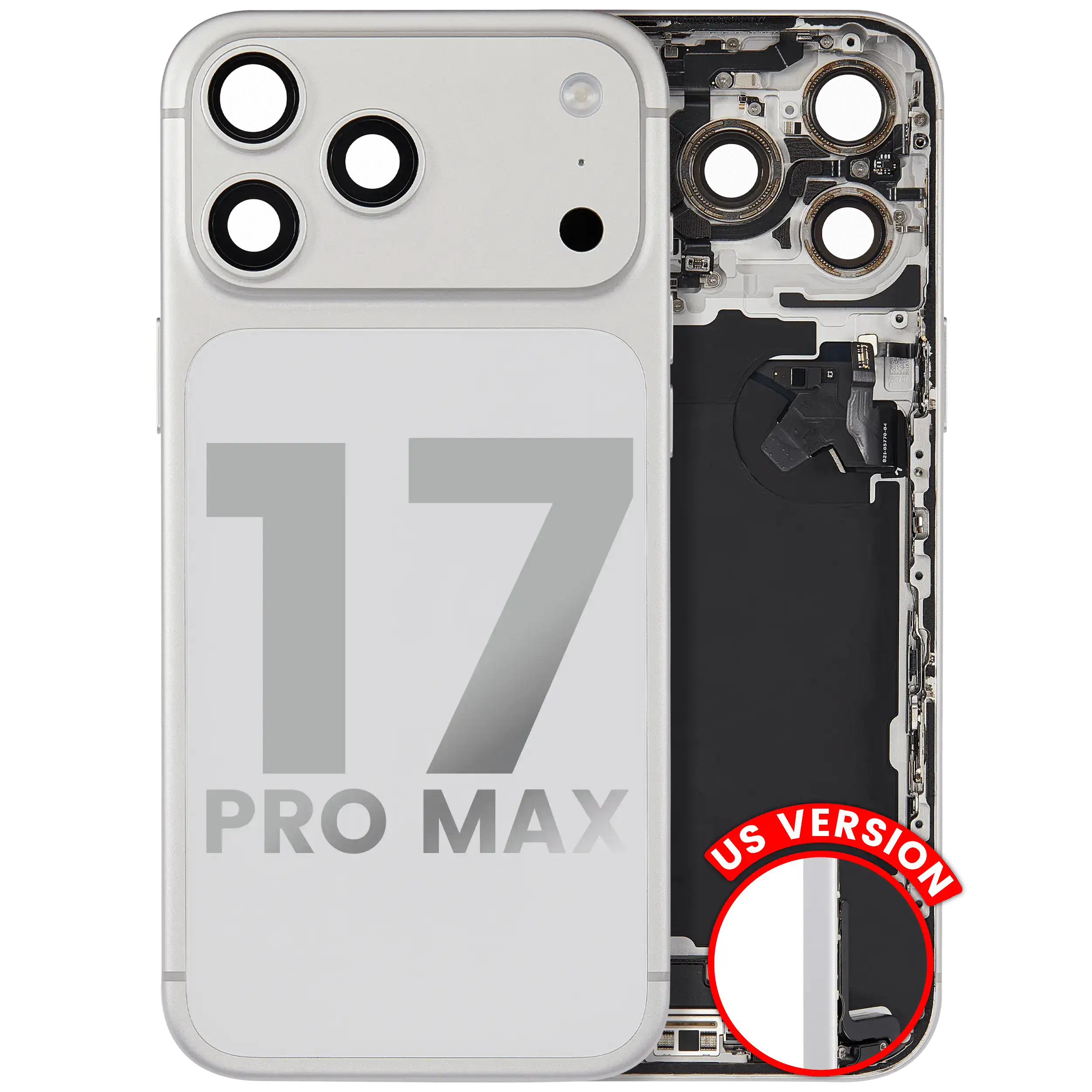 Back Cover/Frame with Charging Port Flex & Small Parts for iPhone 17 Pro Max (US) (Used OEM, Grade A, Silver)