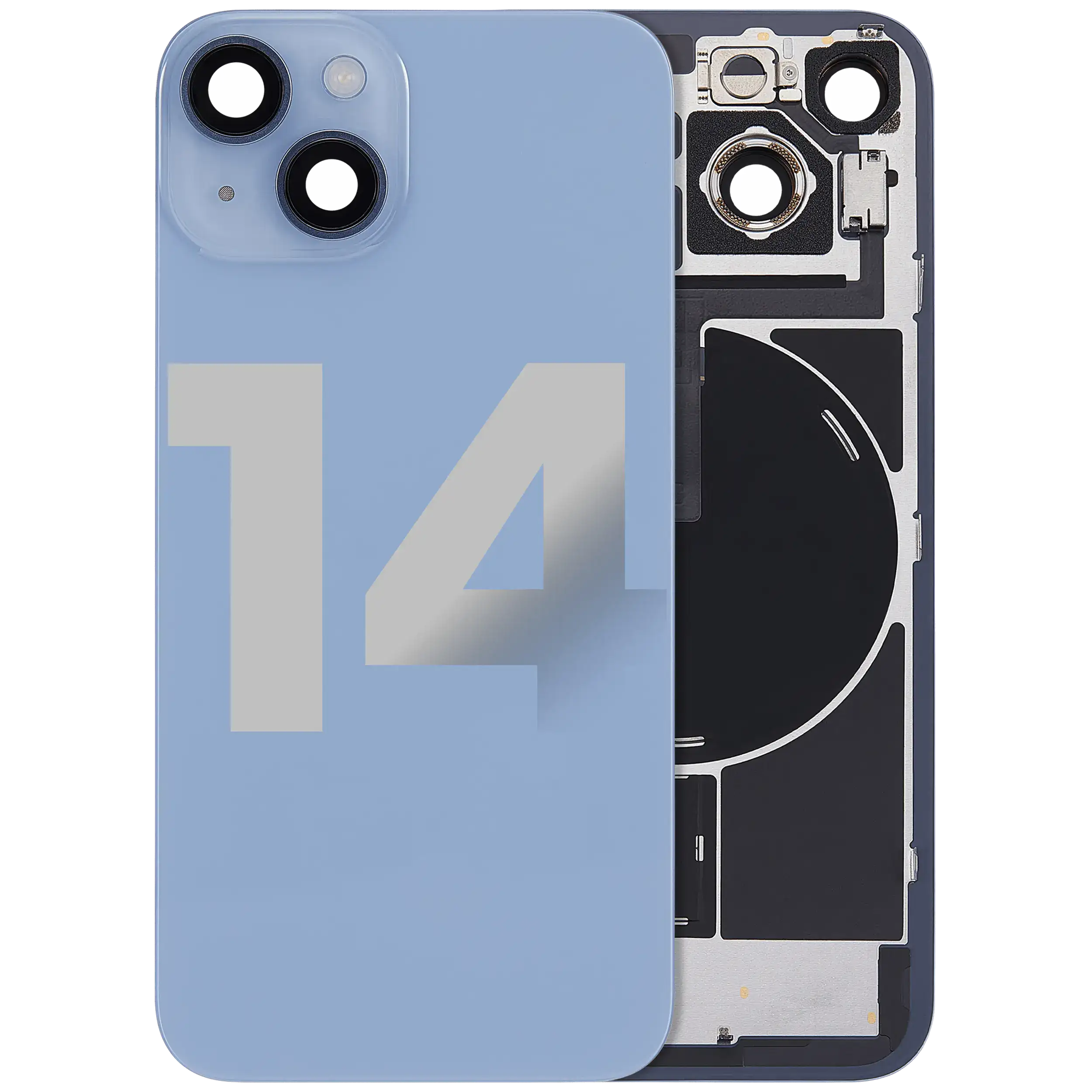 Back Cover with MagSafe Magnet, NFC, and Flash Flex Cable for iPhone 14 (Used OEM Removal, Quality C, Blue)