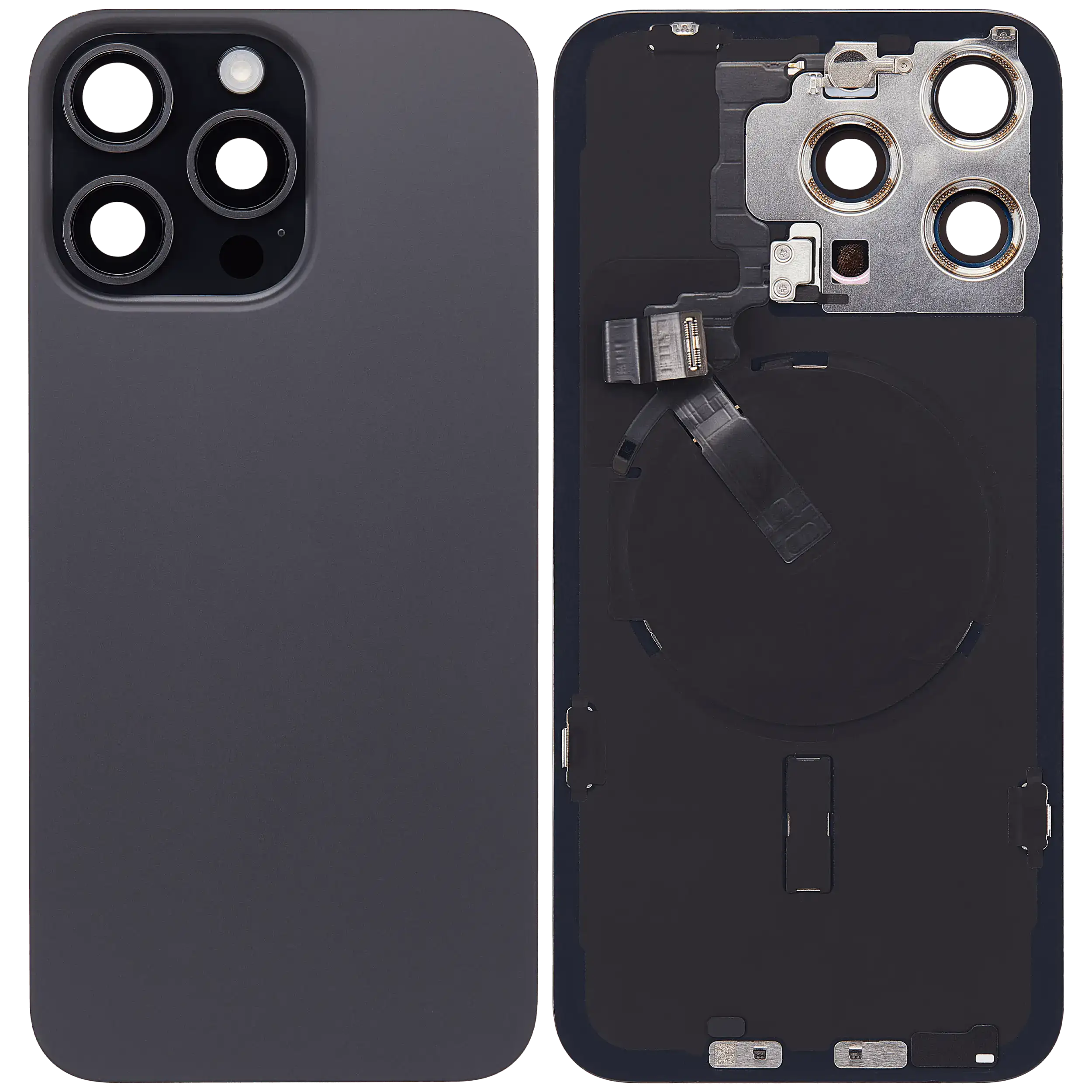 Backcover m. MagSafe, NFC & Blitz-Flexkabel f. iPhone 15 Pro Max (OEM B) Schwarz