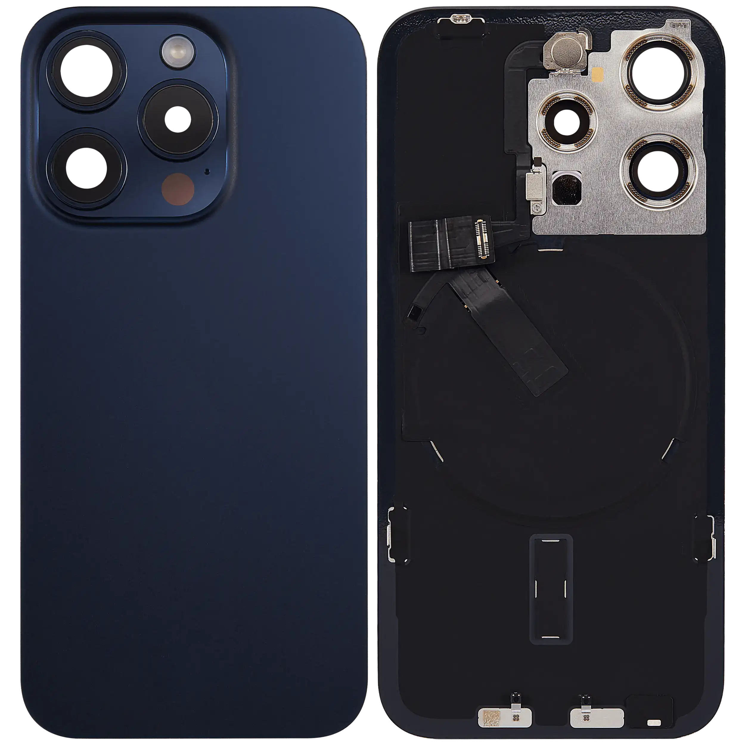 Back Cover with MagSafe Magnet, NFC and Flash Flex Cable for iPhone 15 Pro (Used OEM Part, Grade B) (Blue Titanium)