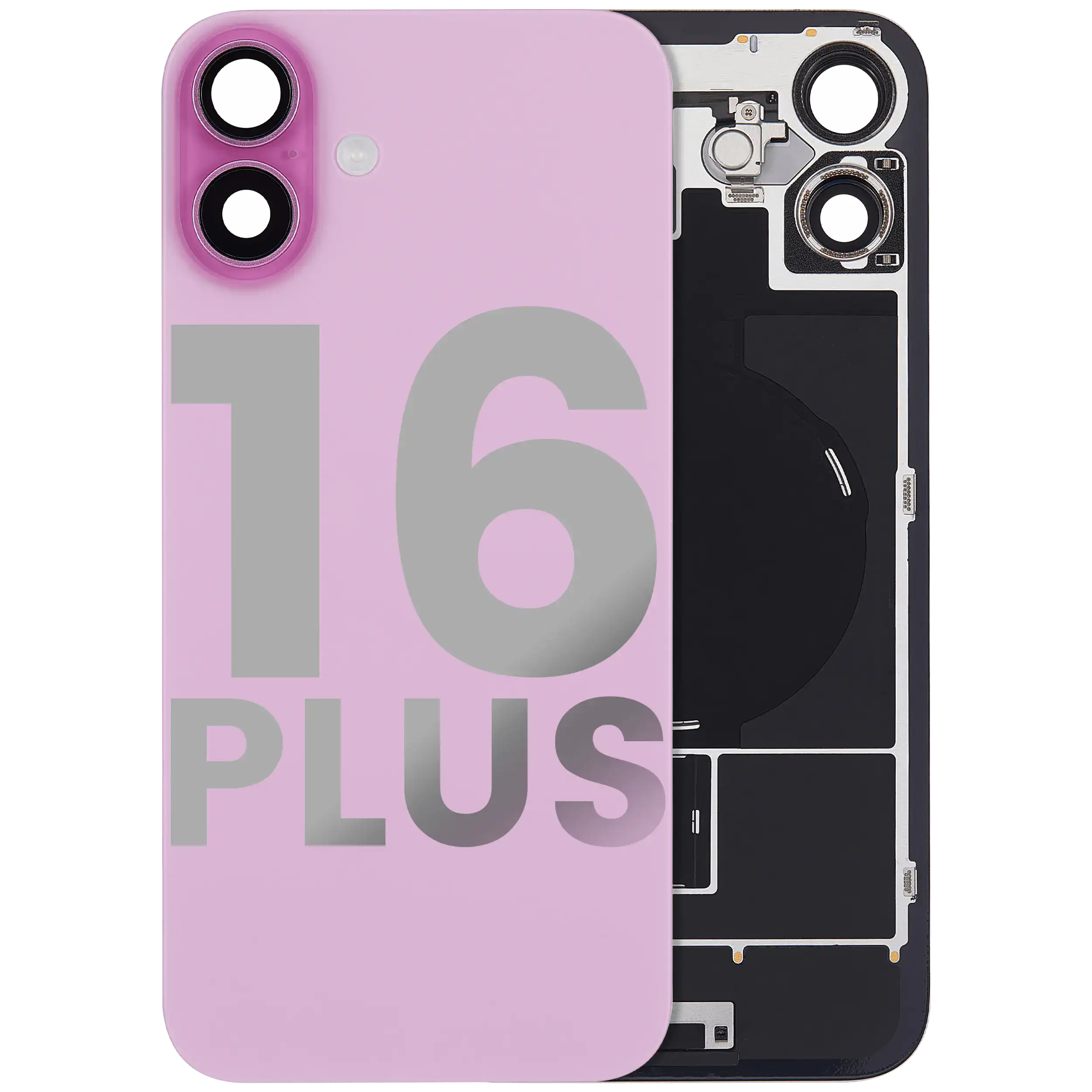 Back cover with MagSafe magnet, NFC, and flash flex cable for iPhone 16 Plus (used OEM part, C-grade quality) (Pink)