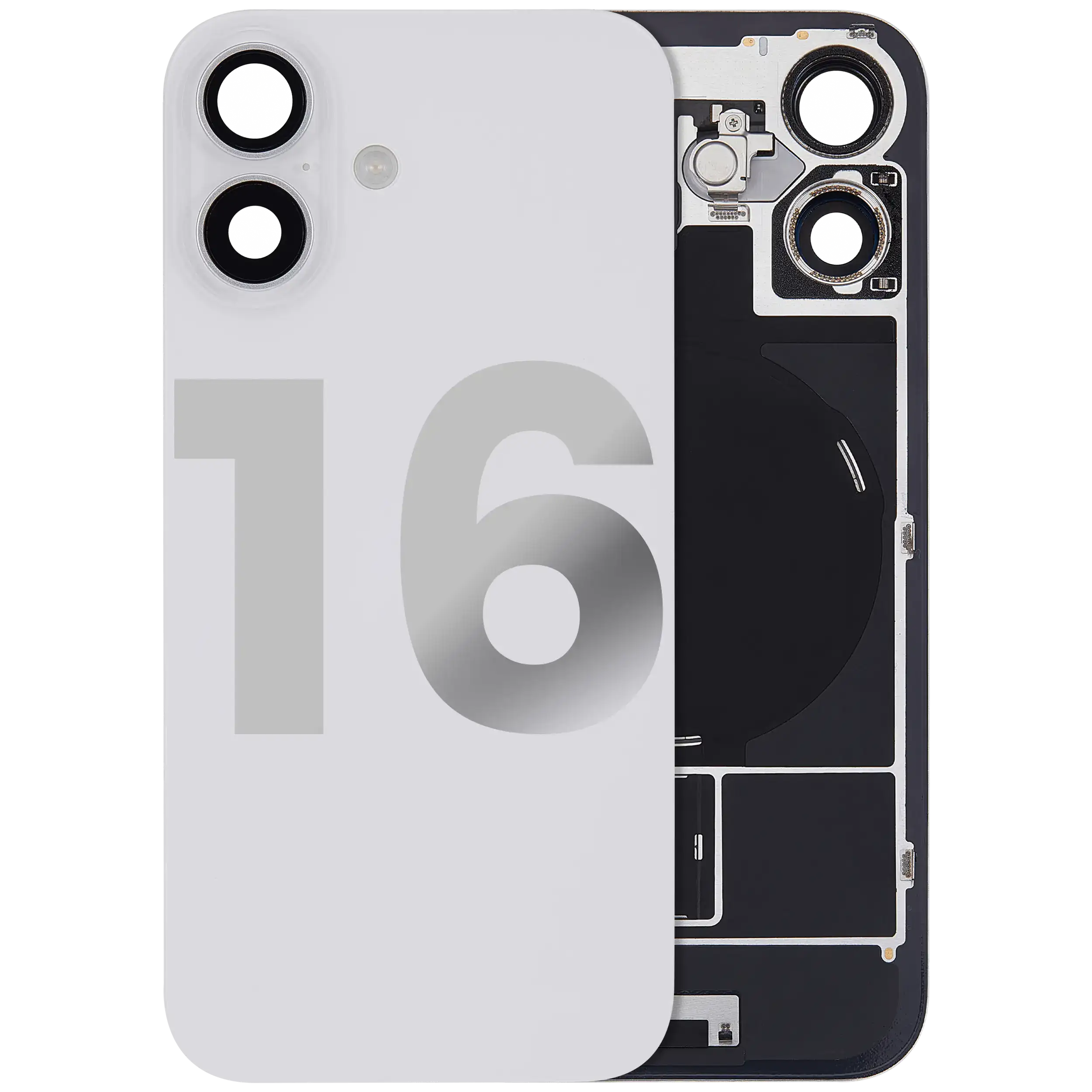 Backcover mit MagSafe-Magnet, NFC und Blitz-Flexkabel für iPhone 16 (Weiß) – Gebrauchtes Original (Grade C)