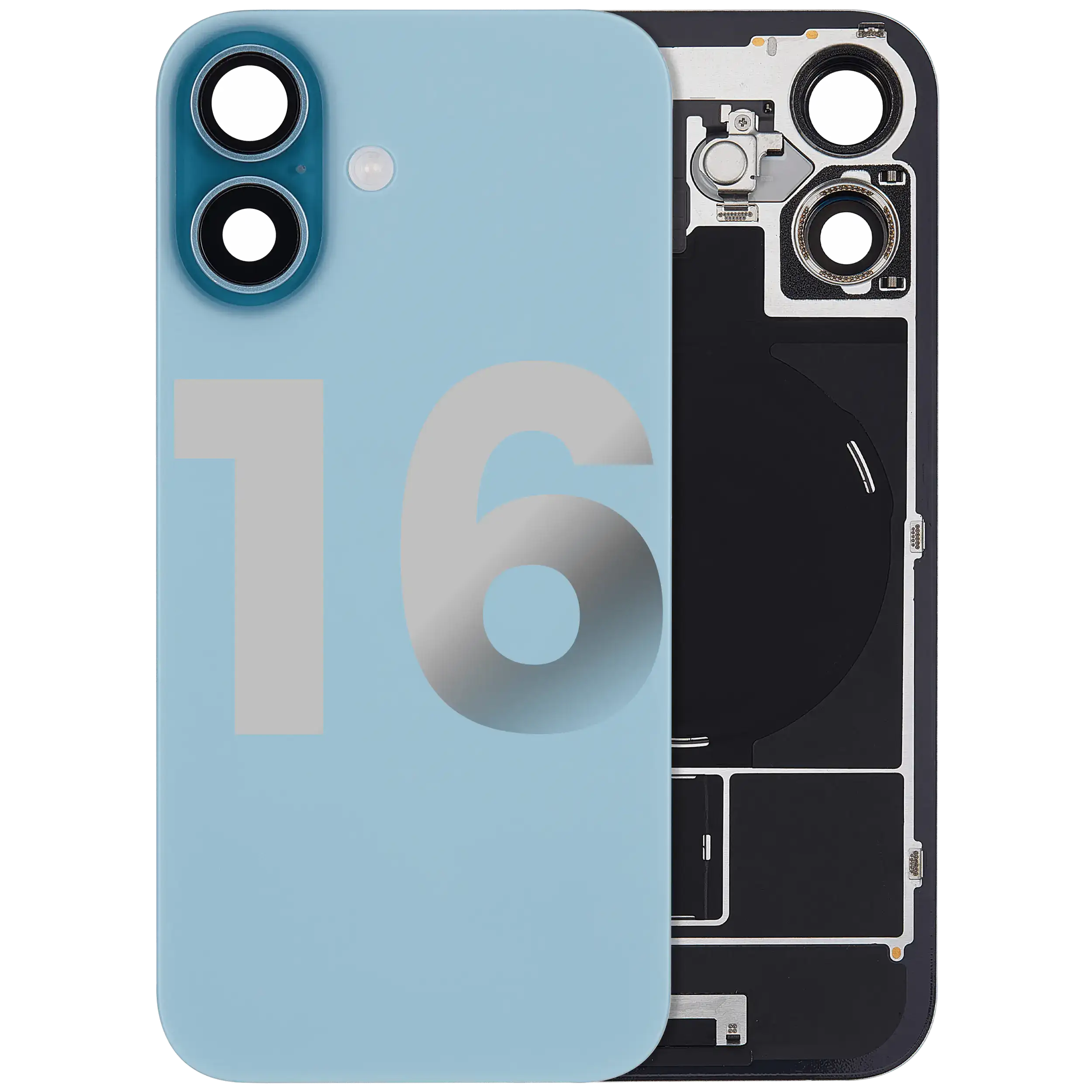 Back Cover with MagSafe Magnet, NFC, and Flash Flex Cable for iPhone 16 (Used OEM Pull, Grade C) (Teal)