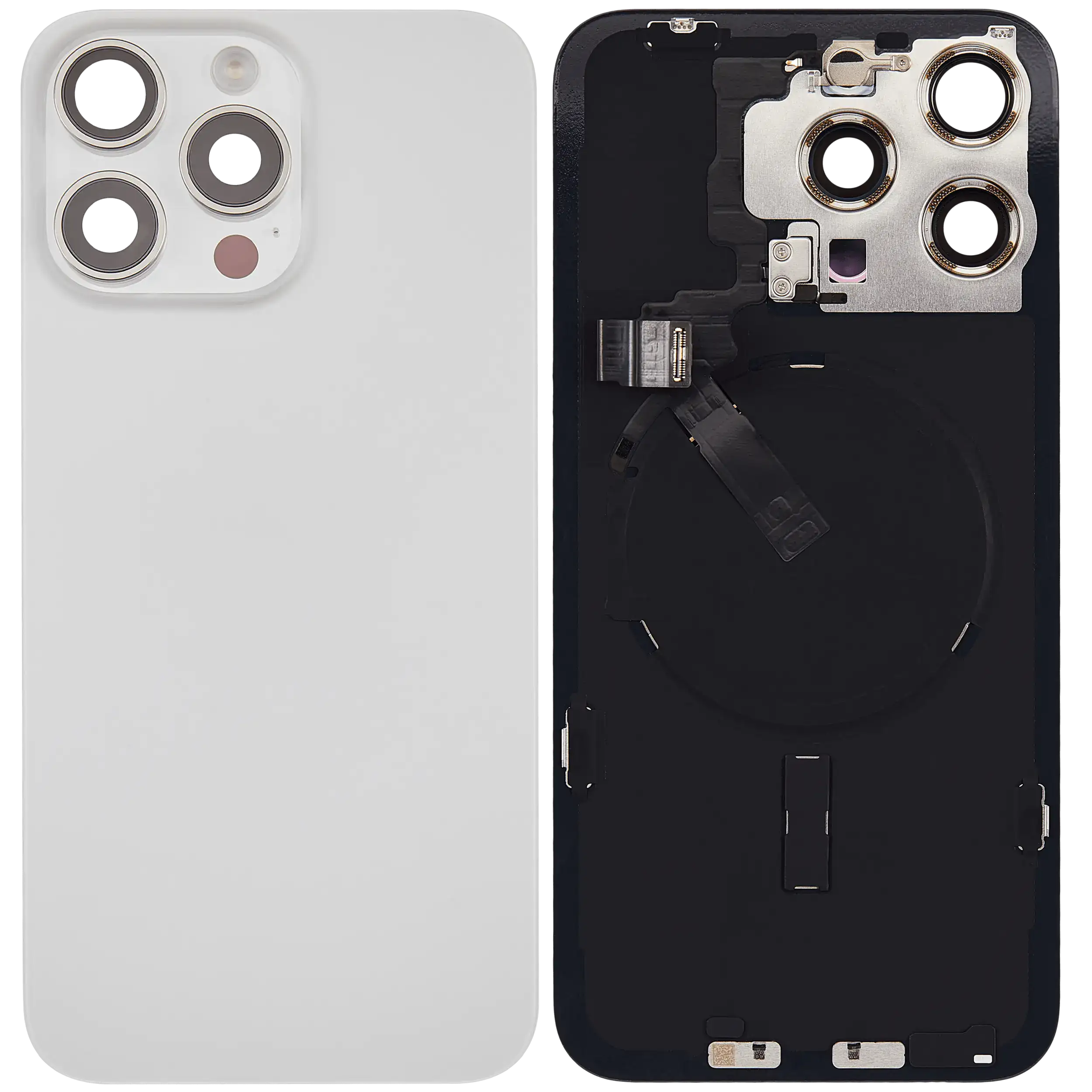 Back Cover with MagSafe Magnet, NFC, and Flash Flex Cable for iPhone 15 Pro Max (Used OEM Part, Grade C, White Titanium)