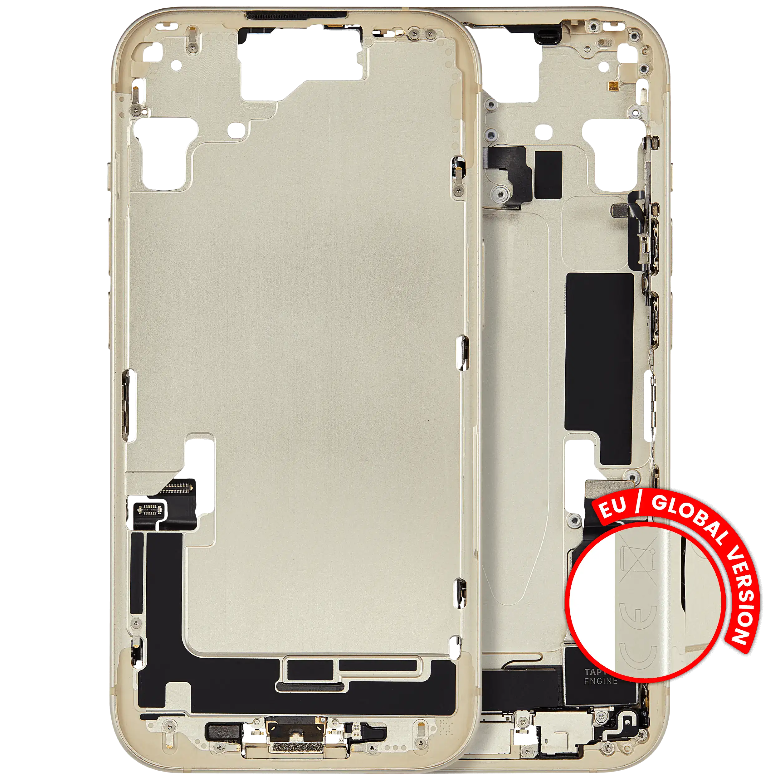 Midframe/Frame with Charging Port Flex and Small Parts for iPhone 15 (EU/Global Version) (Used OEM Pull, Quality B) (Yellow)
