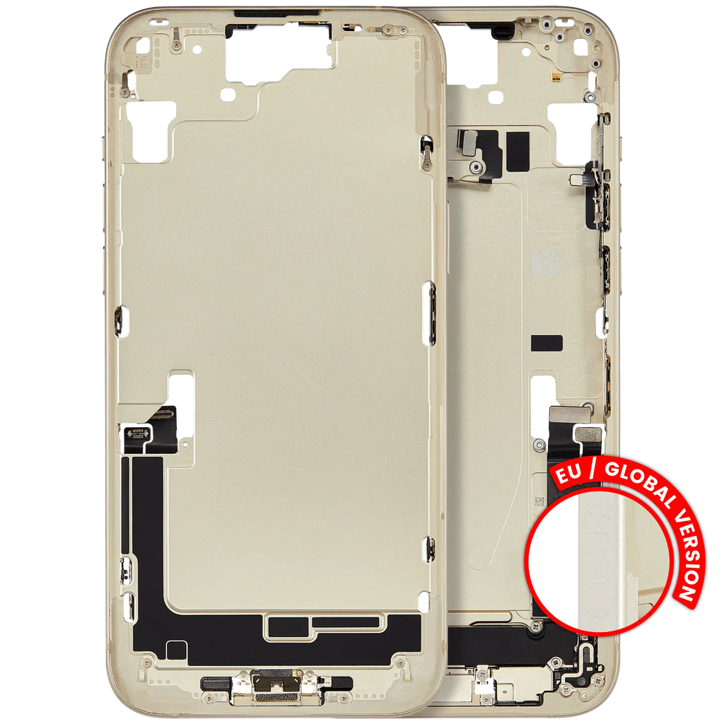 Midframe/Frame with Charging Port Flex and Small Parts for iPhone 15 Plus (EU / Global Version) (Used OEM Pull, Quality B) (Yellow)