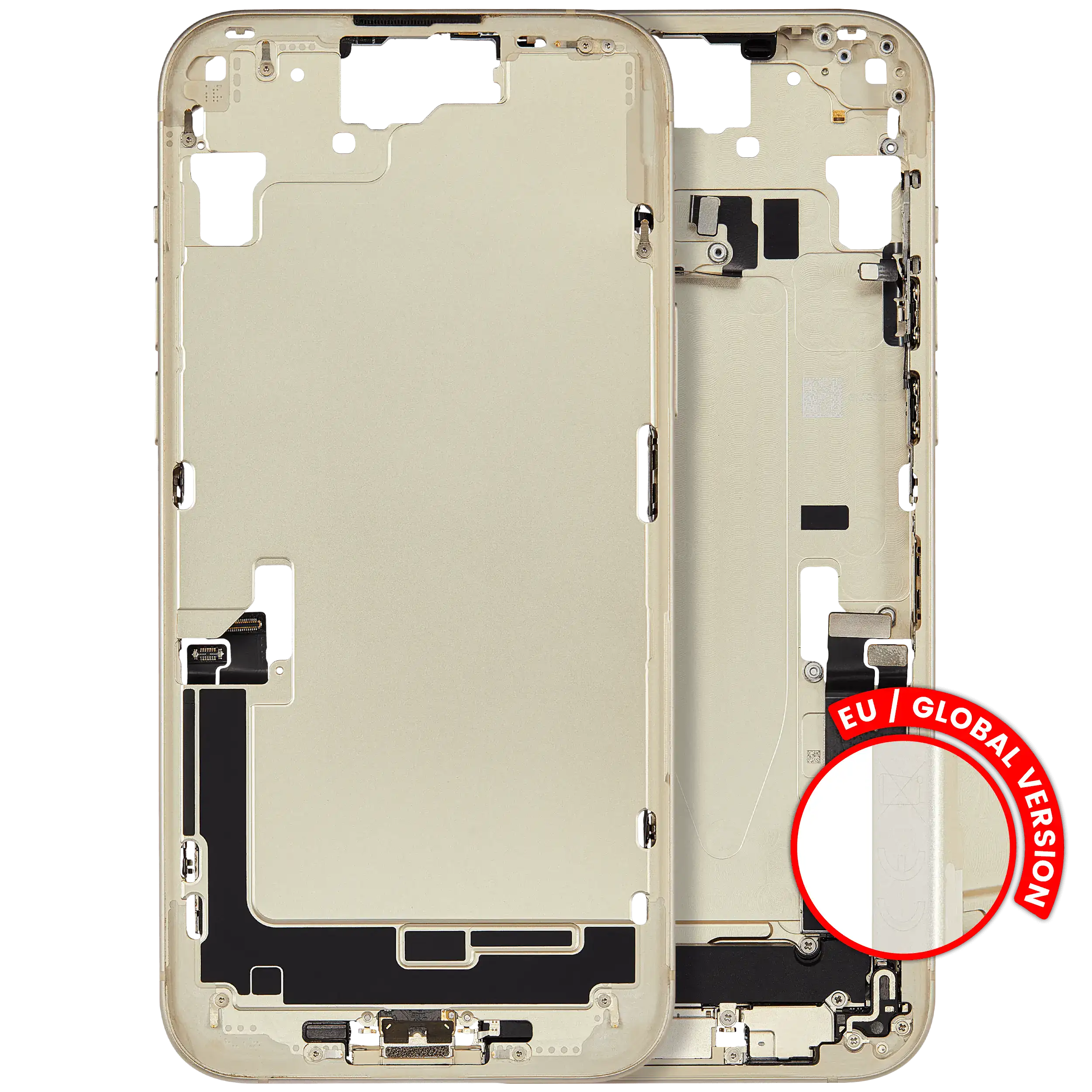 Midframe/Frame with Charging Port Flex and Small Parts for iPhone 15 Plus (EU / Global Version) (Used OEM Pull, Quality B) (Yellow)