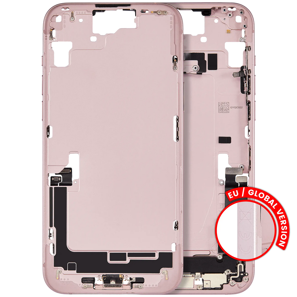 Midframe/Frame with Charging Port Flex and Small Parts for iPhone 15 Plus (EU/Global Version) (Used OEM, B Quality) (Pink)